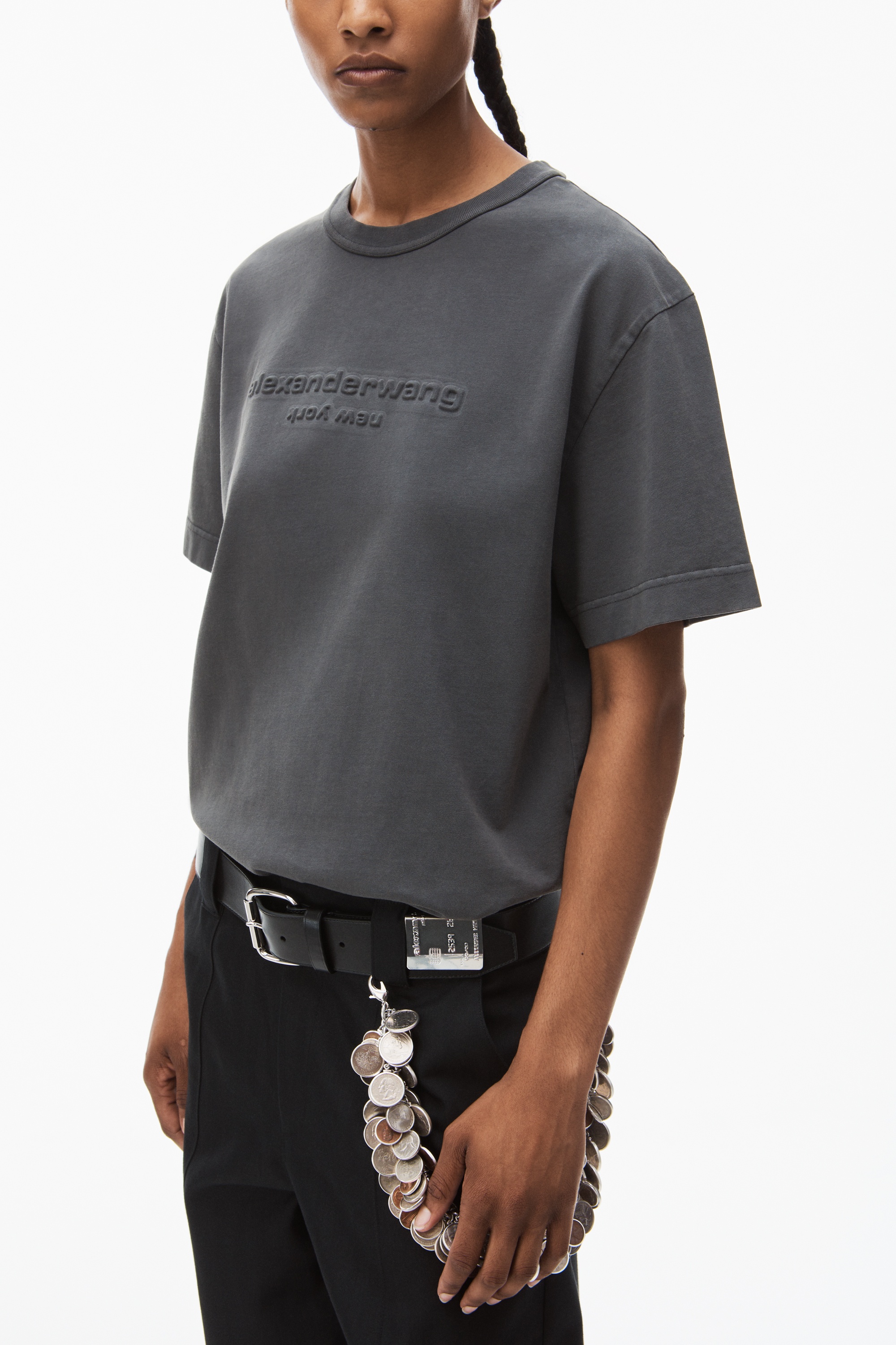 embossed logo tee in compact jersey - 3