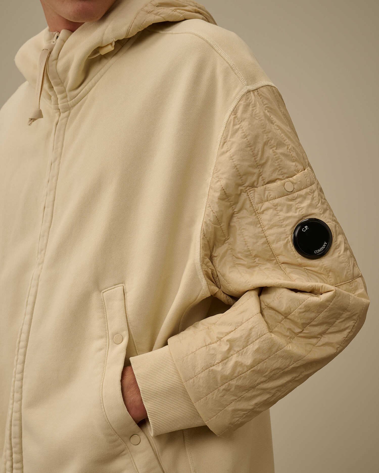 Diagonal Raised Fleece Mixed Full Zip Hooded Sweatshirt - 5