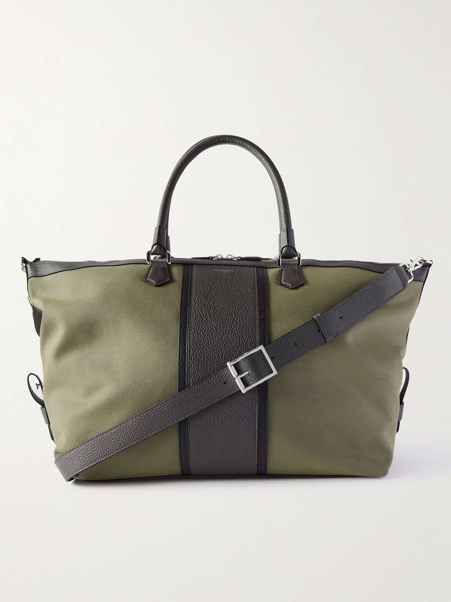 Leather-Trimmed Canvas Weekend Bag - 1