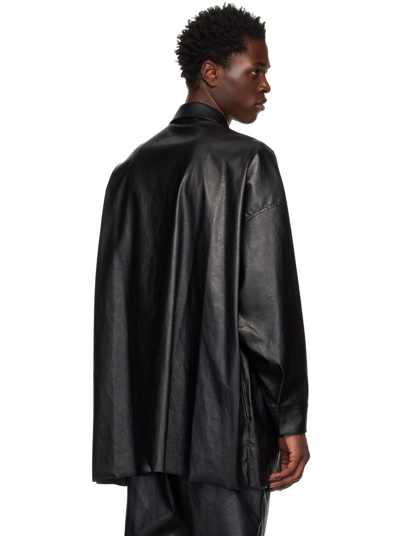 Black Half Coat Faux-Leather Jacket 3