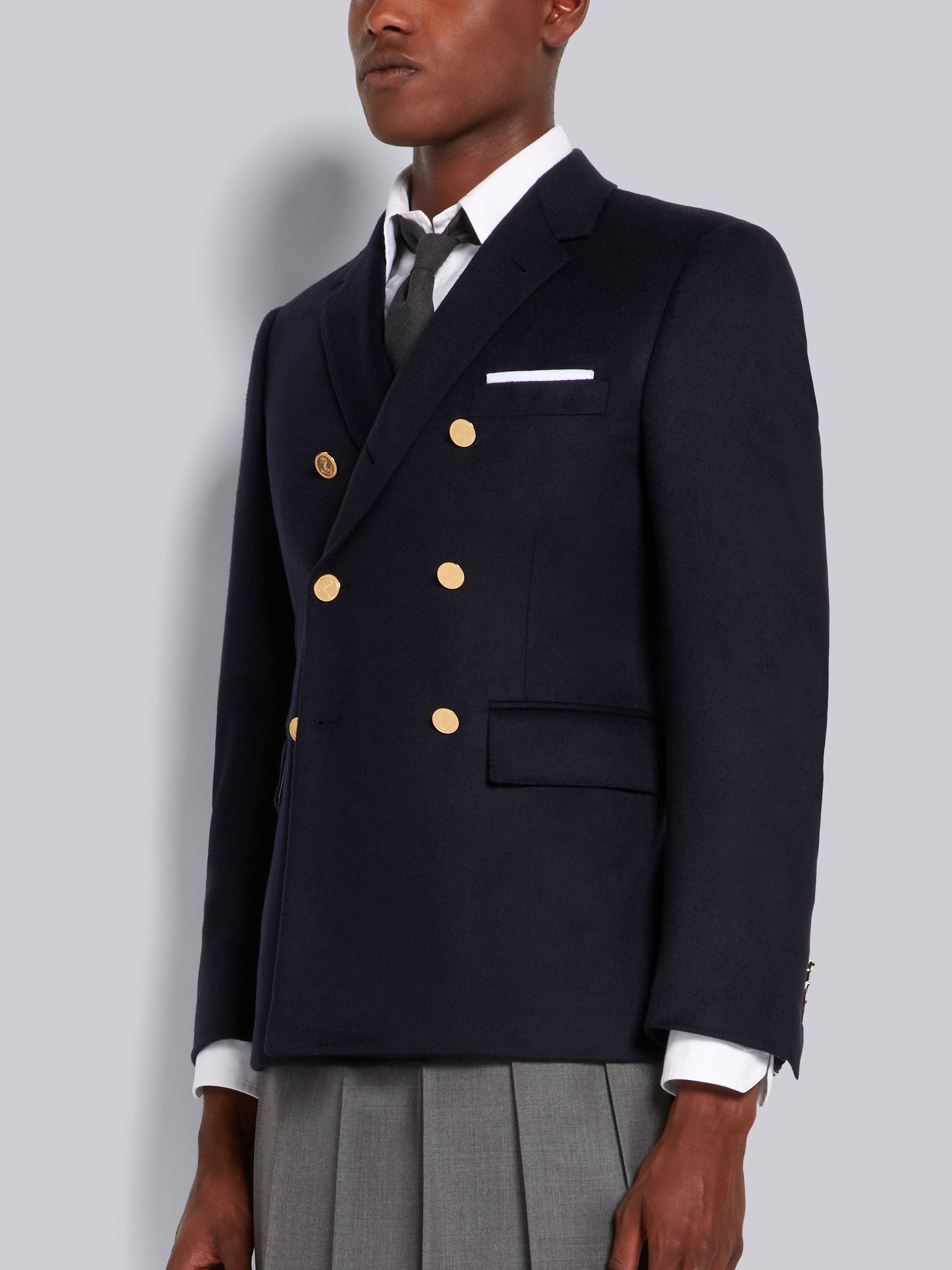 Thom Browne Navy Jacket Weight Cashmere Double Breasted Jacket 