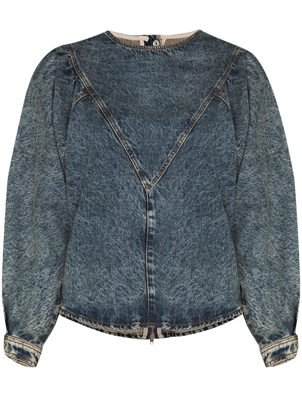 puff sleeve denim blouse - 1