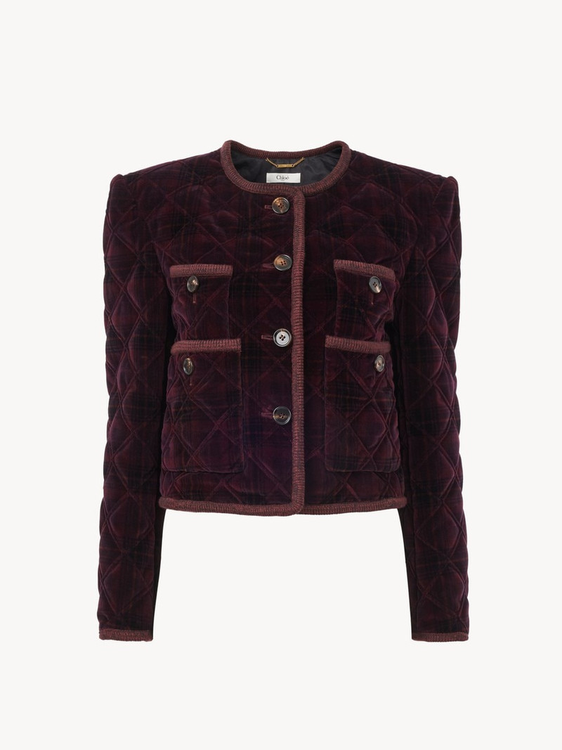 BOXY COLLARLESS JACKET IN CHECK COTTON 1