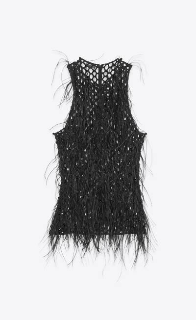 SAINT LAURENT sleeveless top in fishnet and feathers outlook