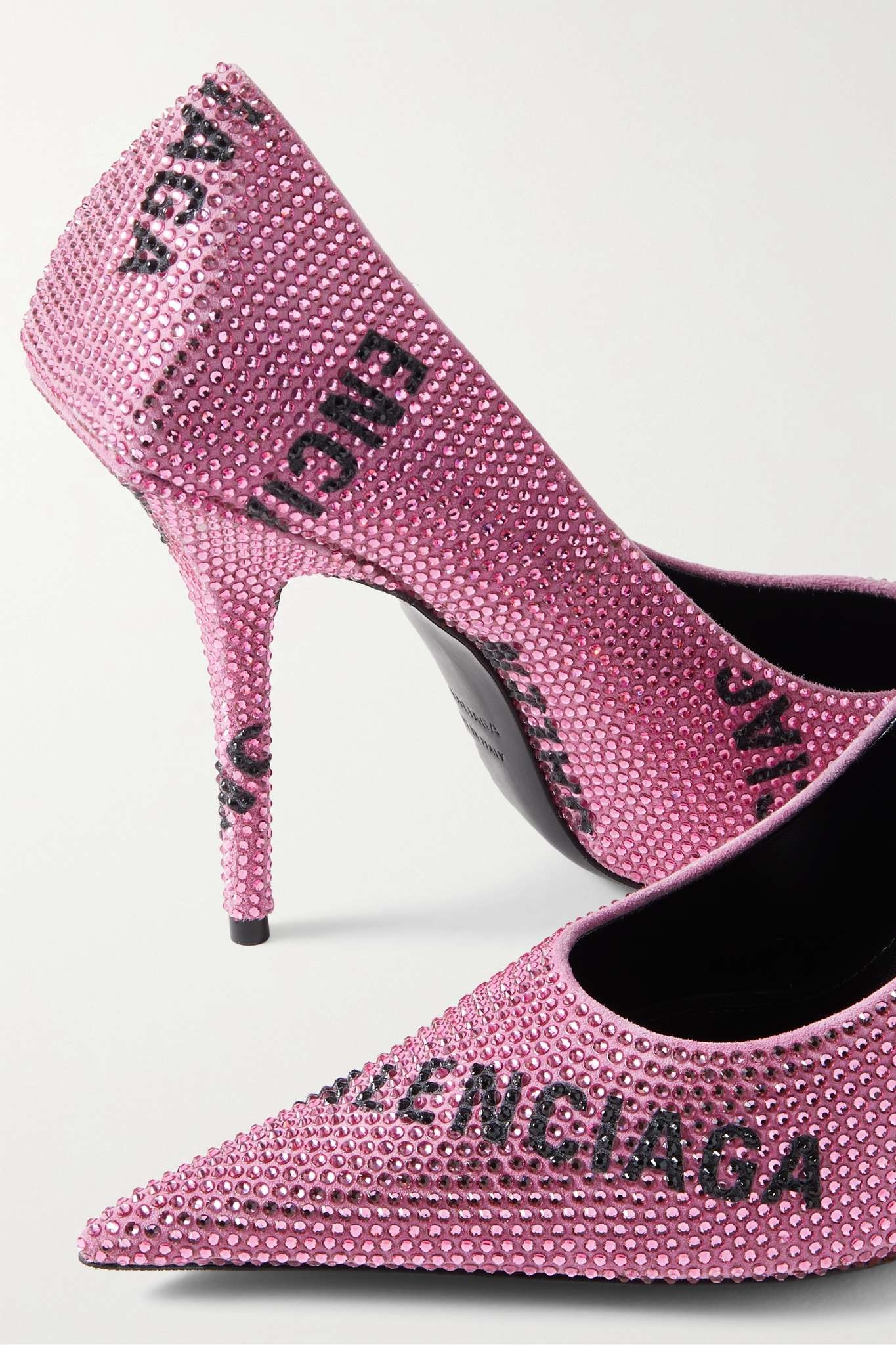 Square Knife crystal-embellished logo-jacquard suede pumps - 4