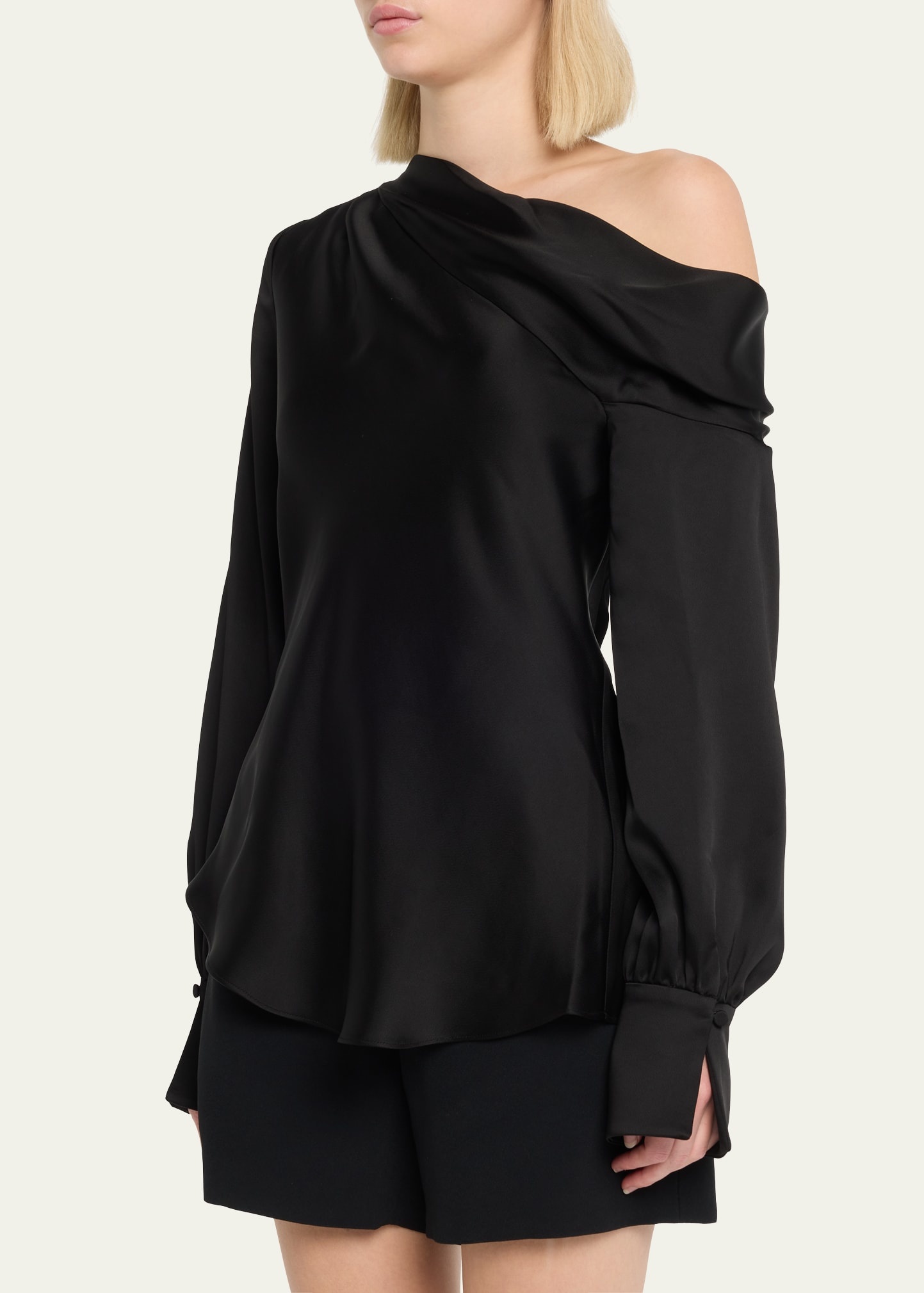 Alice Draped Satin One-Shoulder Top - 4