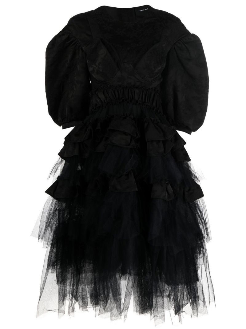 corset-detail tulle midi dress - 1