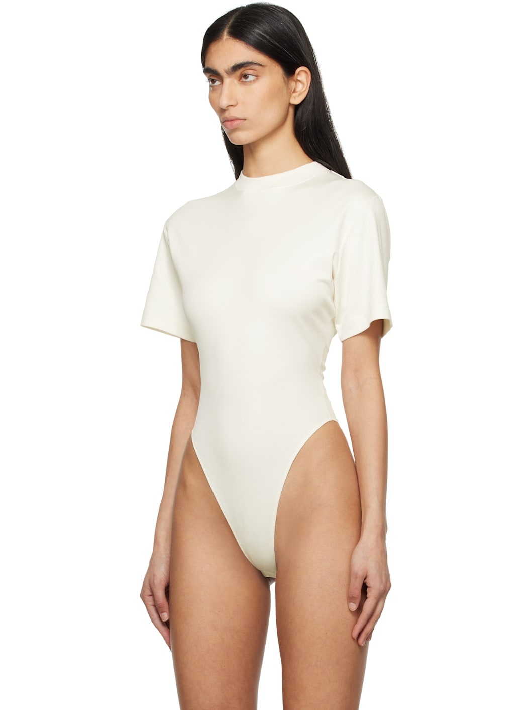 White Corset Open Back Jersey Bodysuit - 4