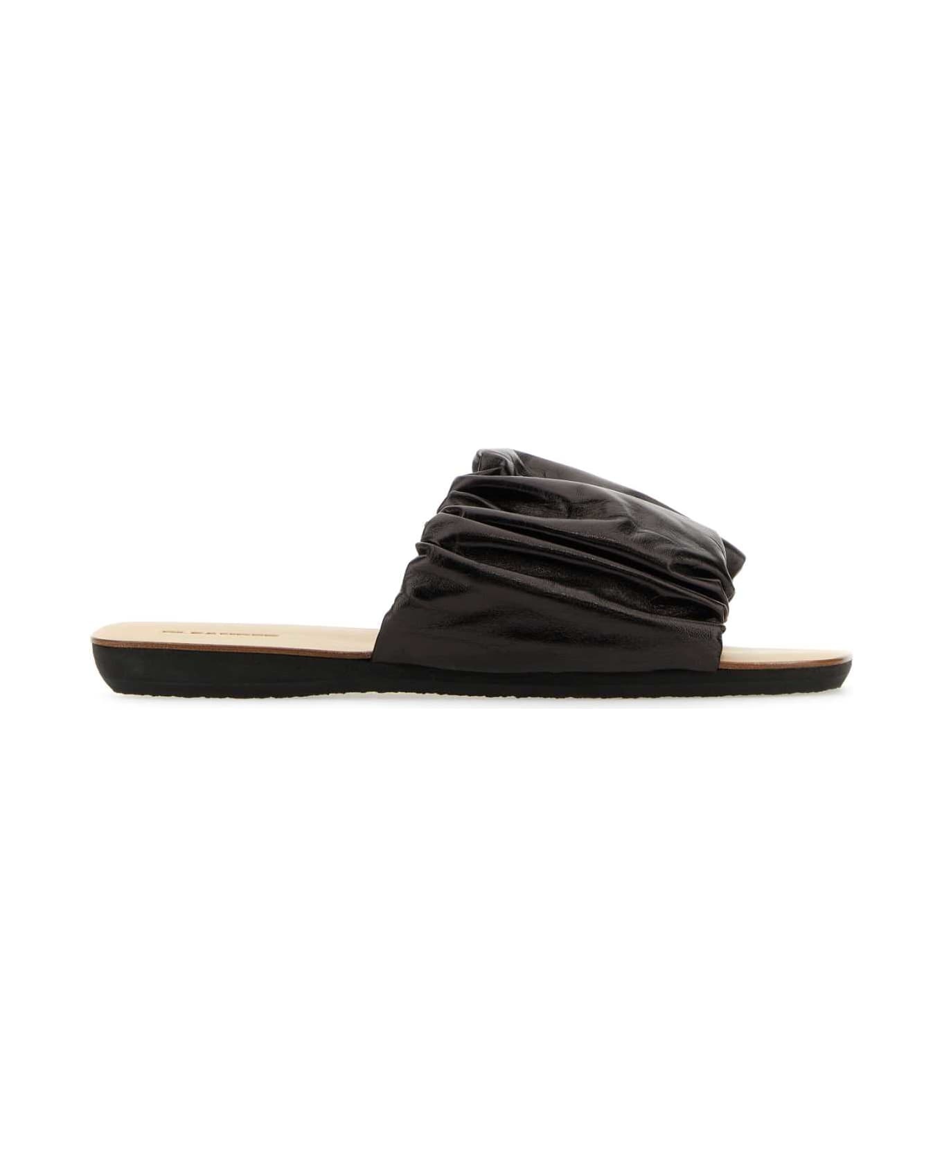 Dark Brown Leather Slippers - 1