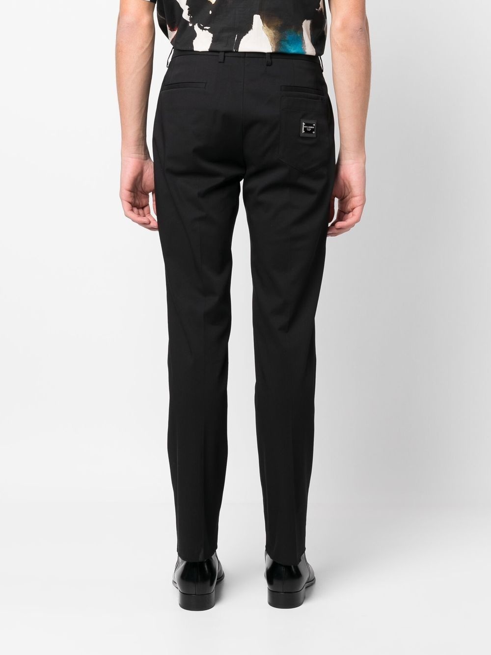 logo-plaque cotton tailored trousers - 4