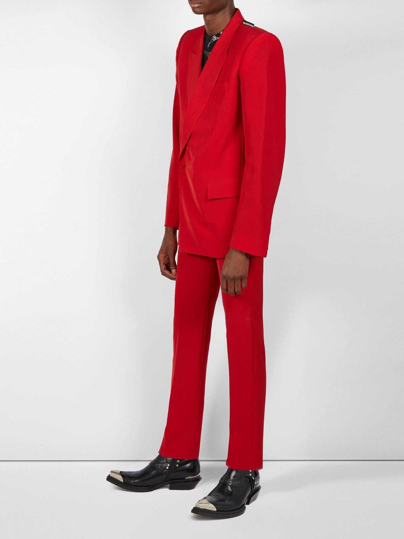 Balenciaga Bwnt ss19 runway set red 80s boxy shoulder blazer pants suit set 44 - 4