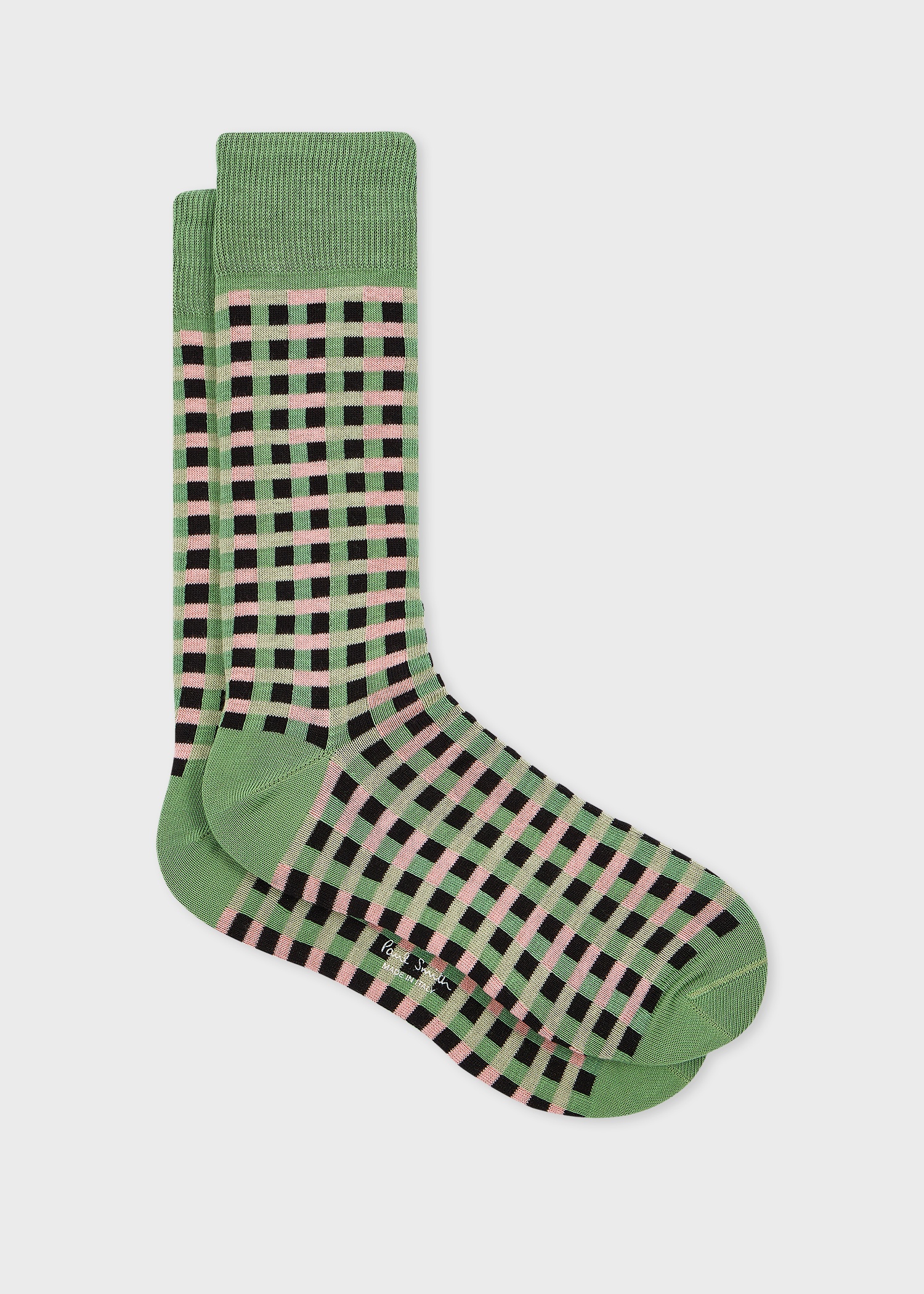 Green Cotton-Blend Multi Colour Check Socks - 1
