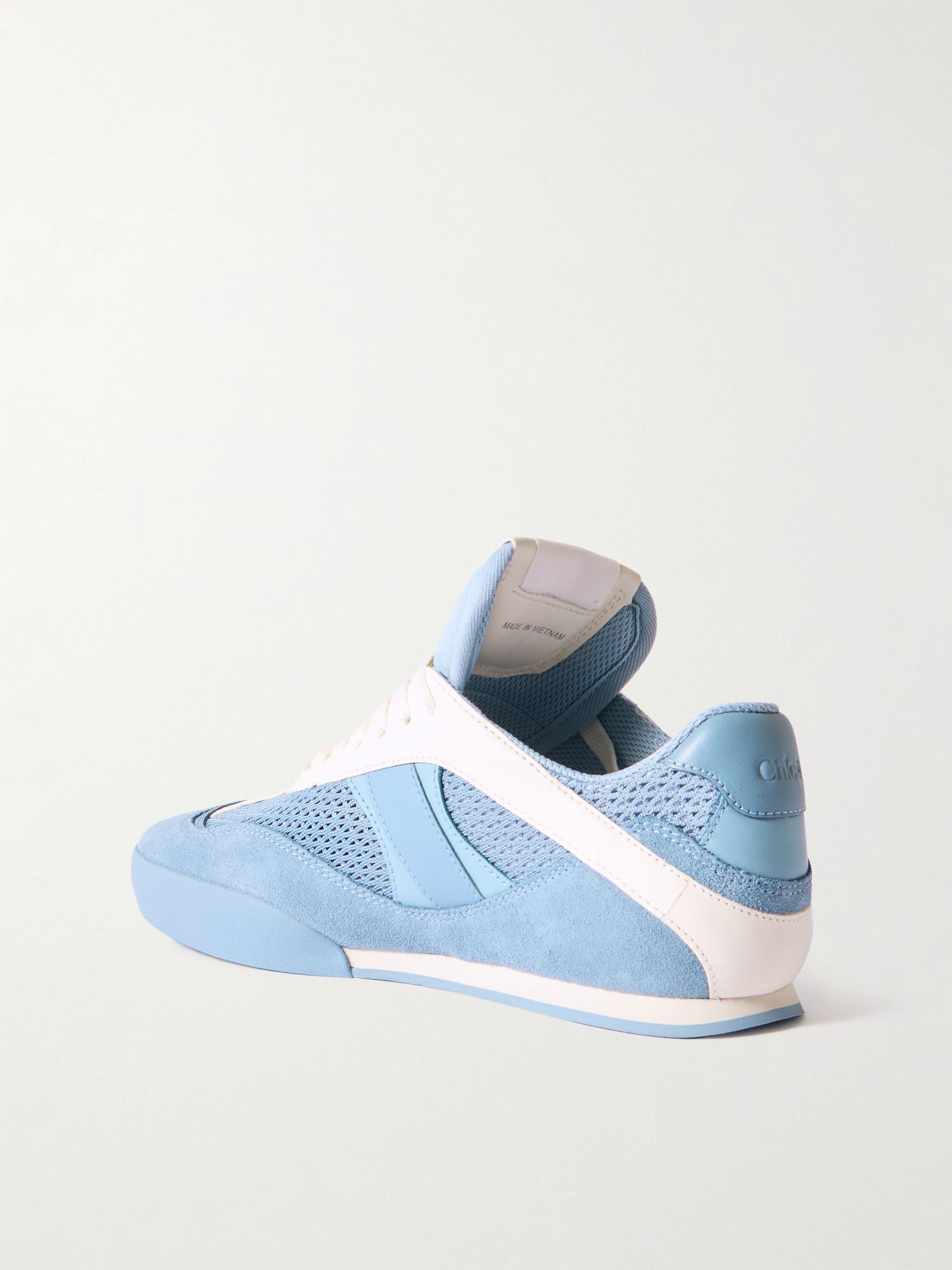 Kick suede and leather-trimmed mesh sneakers Sky blue - 3