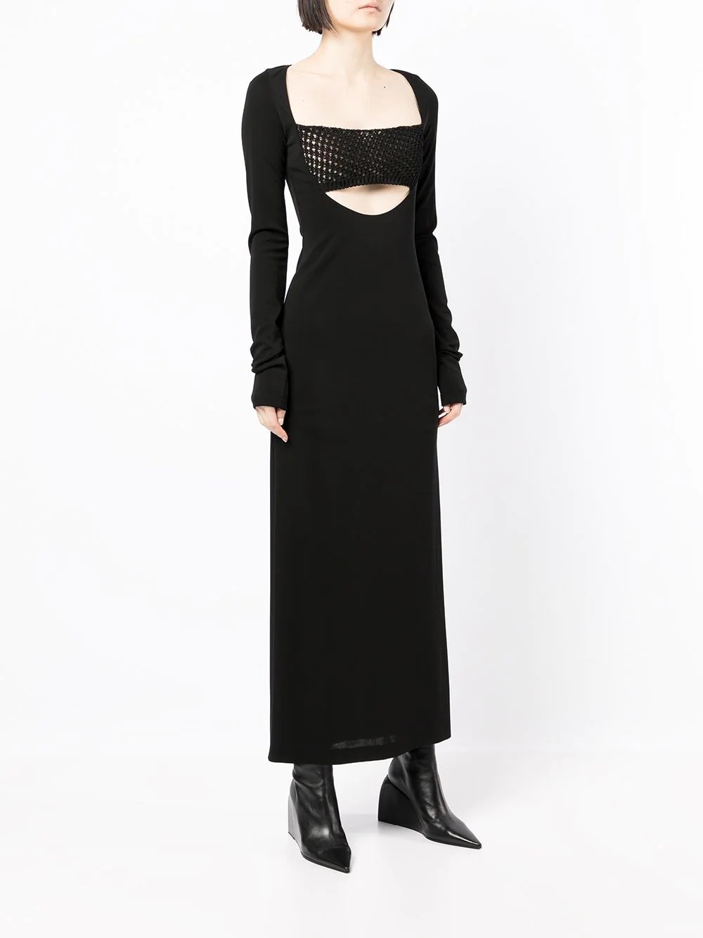 bandeau-panel macramé knit dress - 3