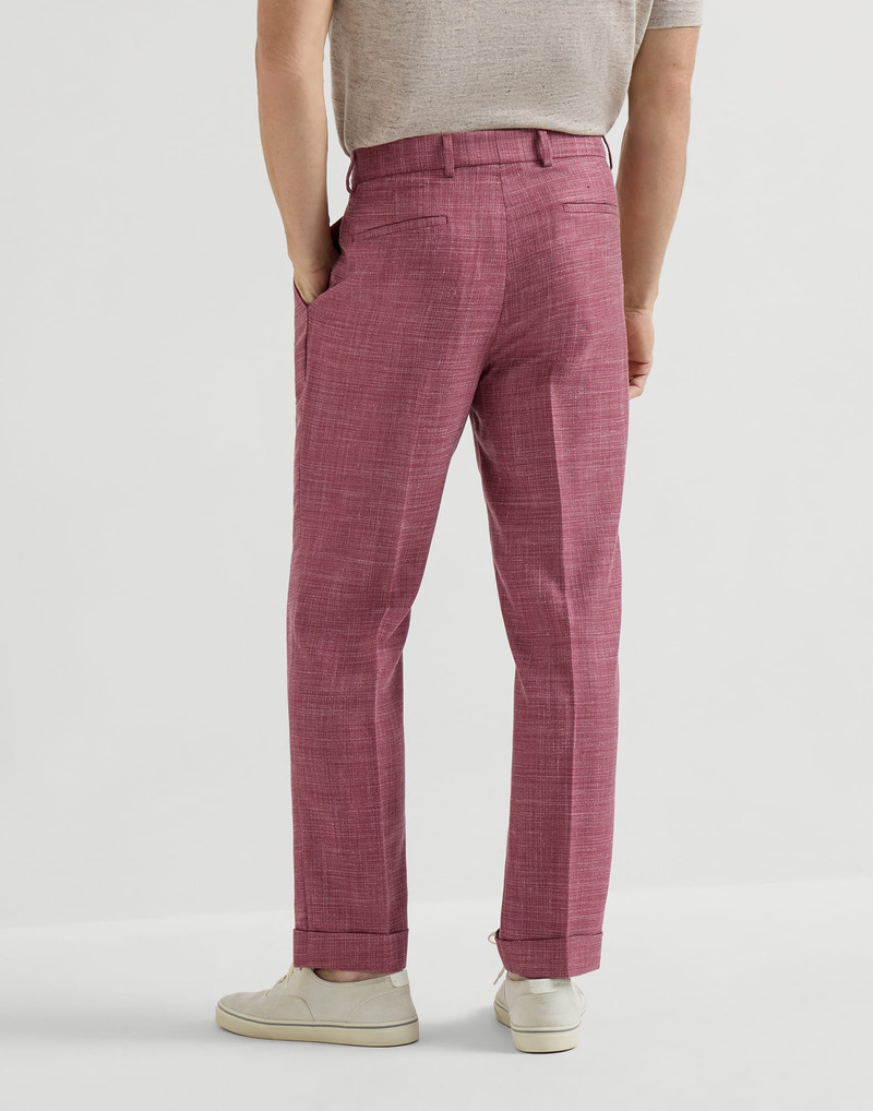 Brunello Cucinelli Slubbed virgin wool, silk and linen hopsack trousers with pleat outlook