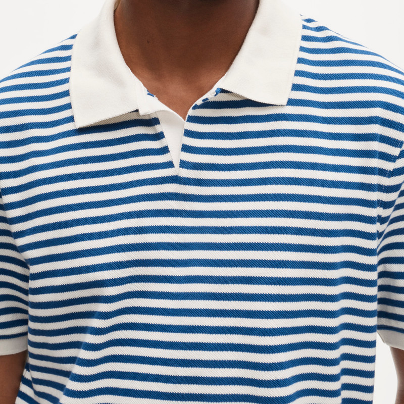 Piqué johnny-collar polo shirt in stripe 3