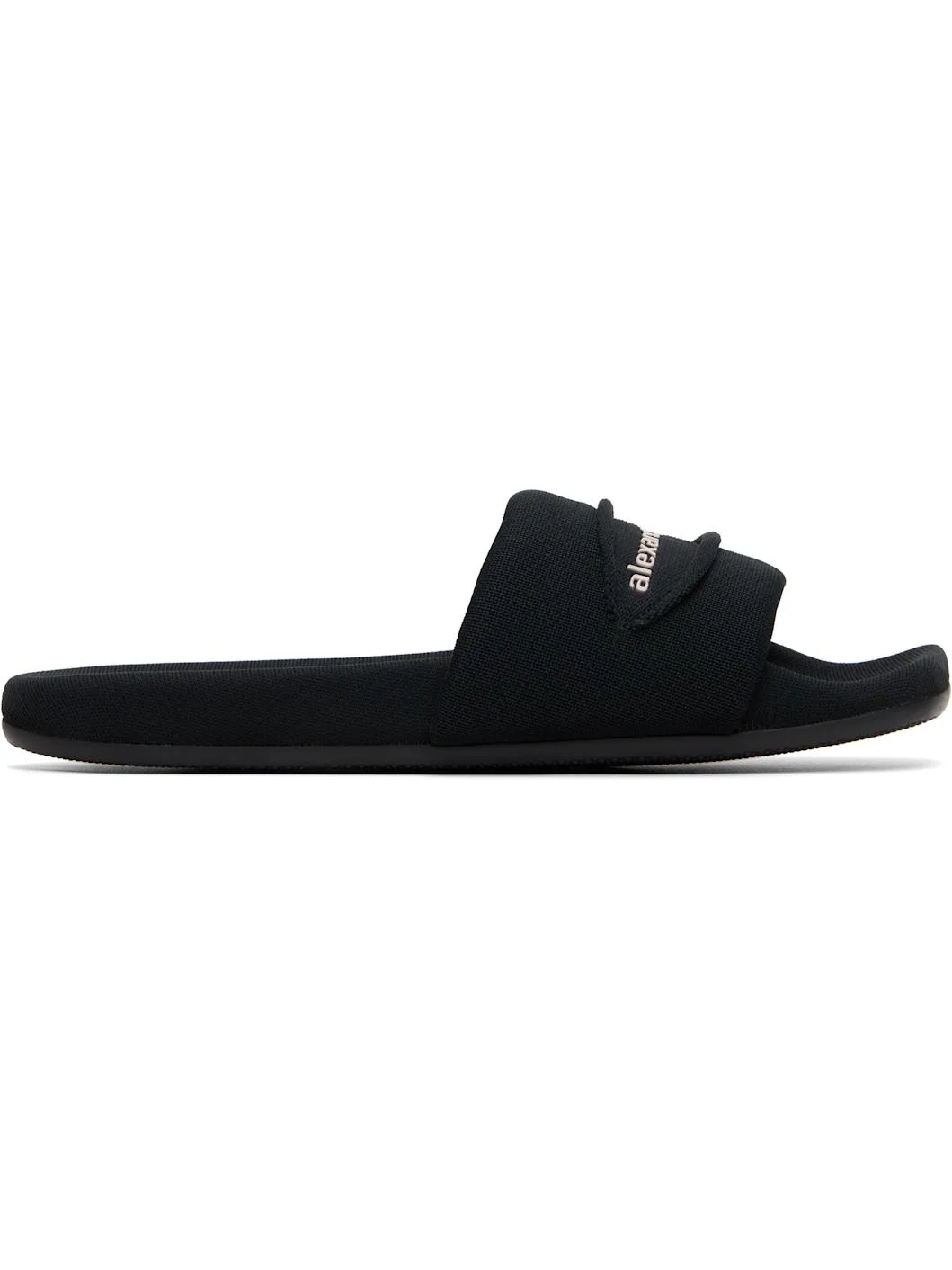 Black 'AW' Slash Knit Pool Slides - 1