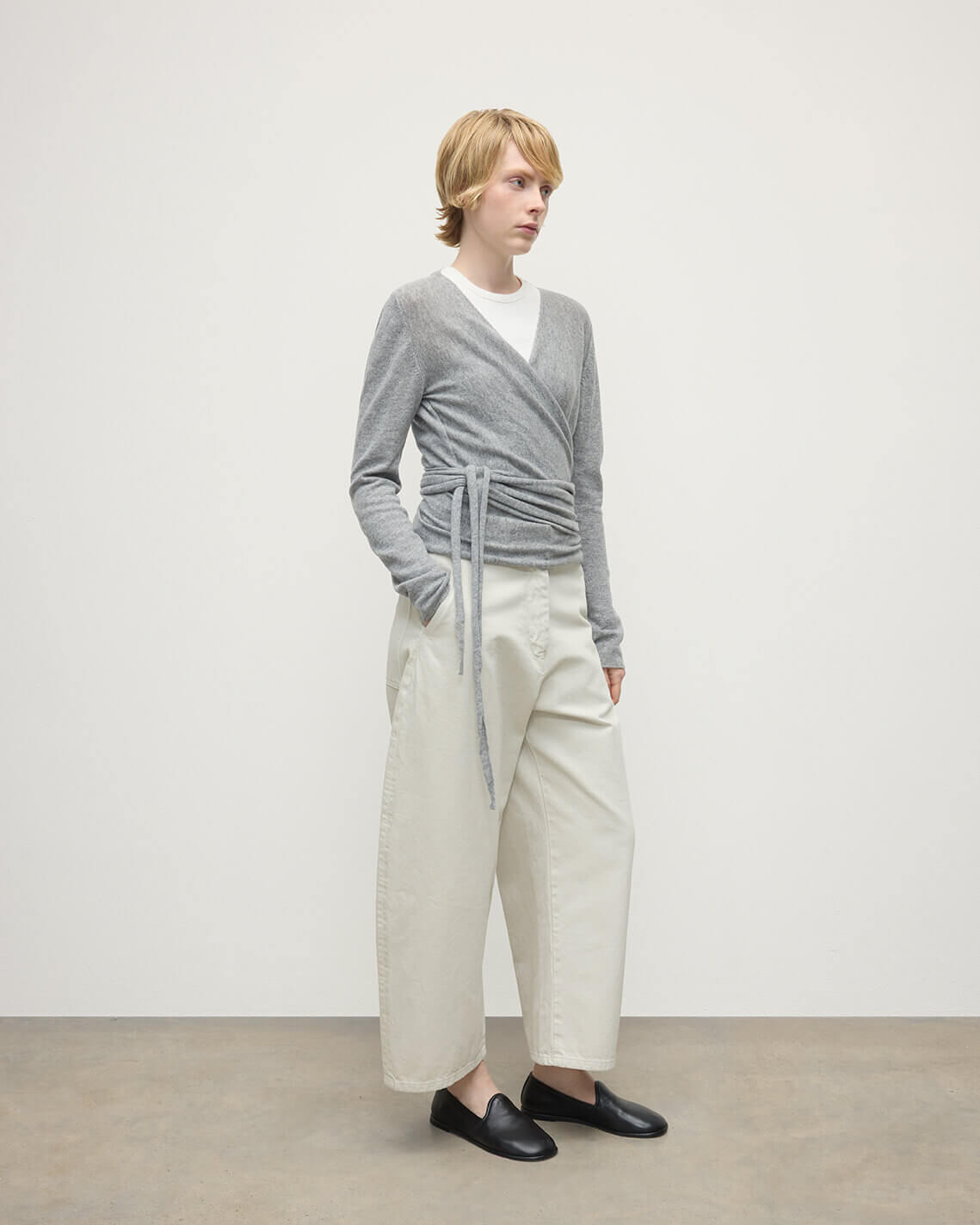 Ballet Wrap Grey Cashmere Cardigan - 3