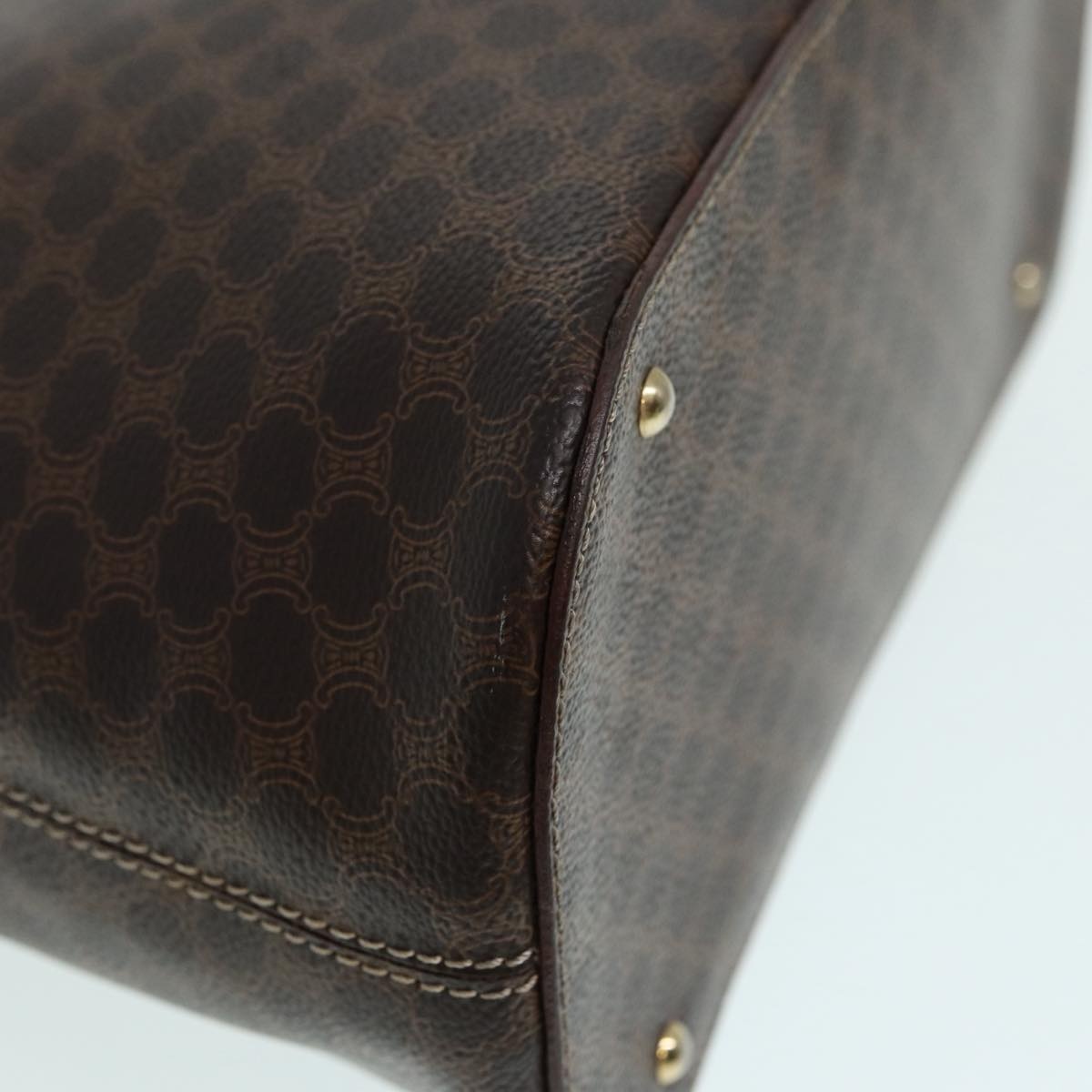 CELINE Macadam Canvas Hand Bag Pvc Leather Brown Gold - 9