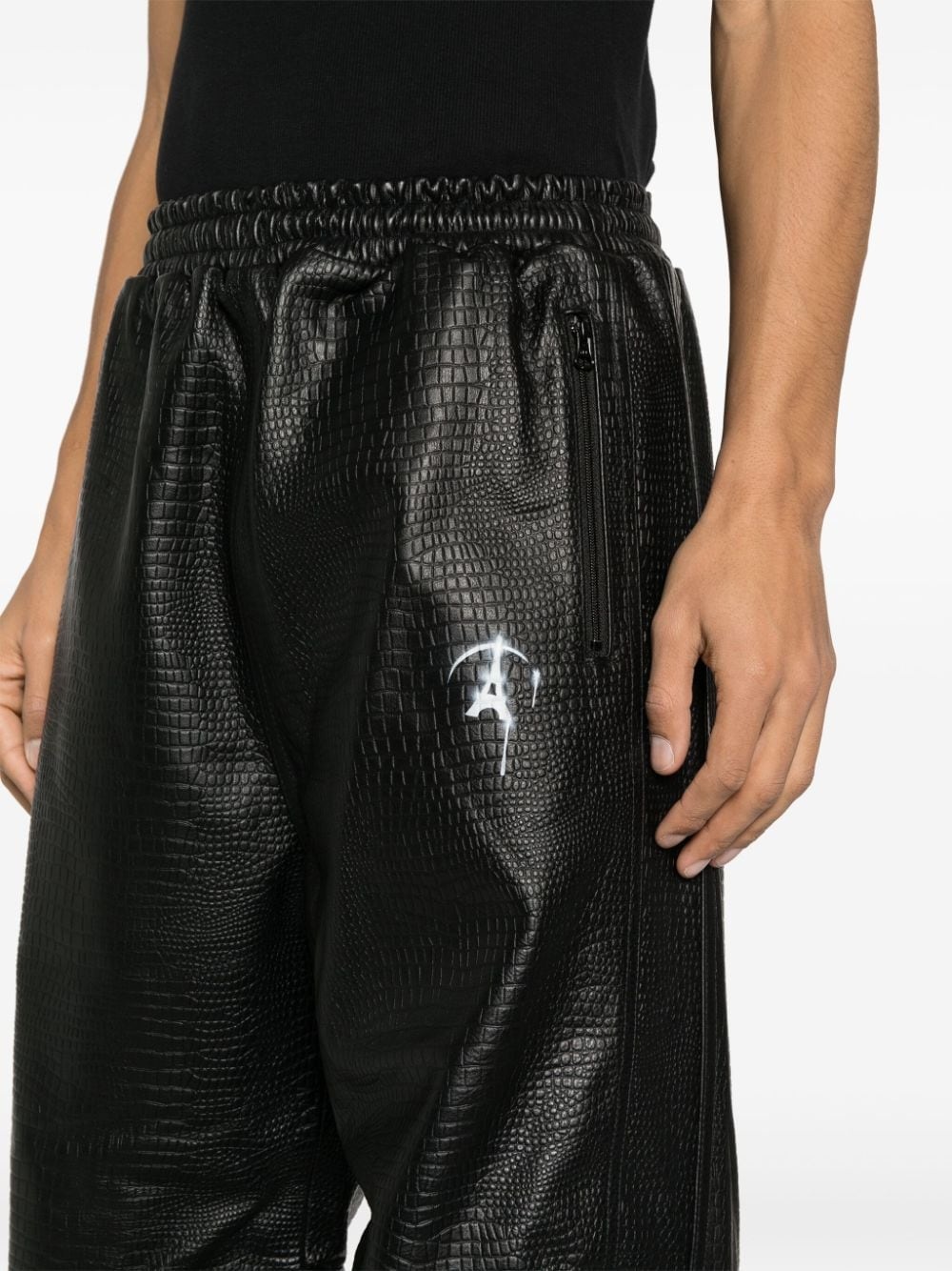 crocodile-pattern leather track pants - 5