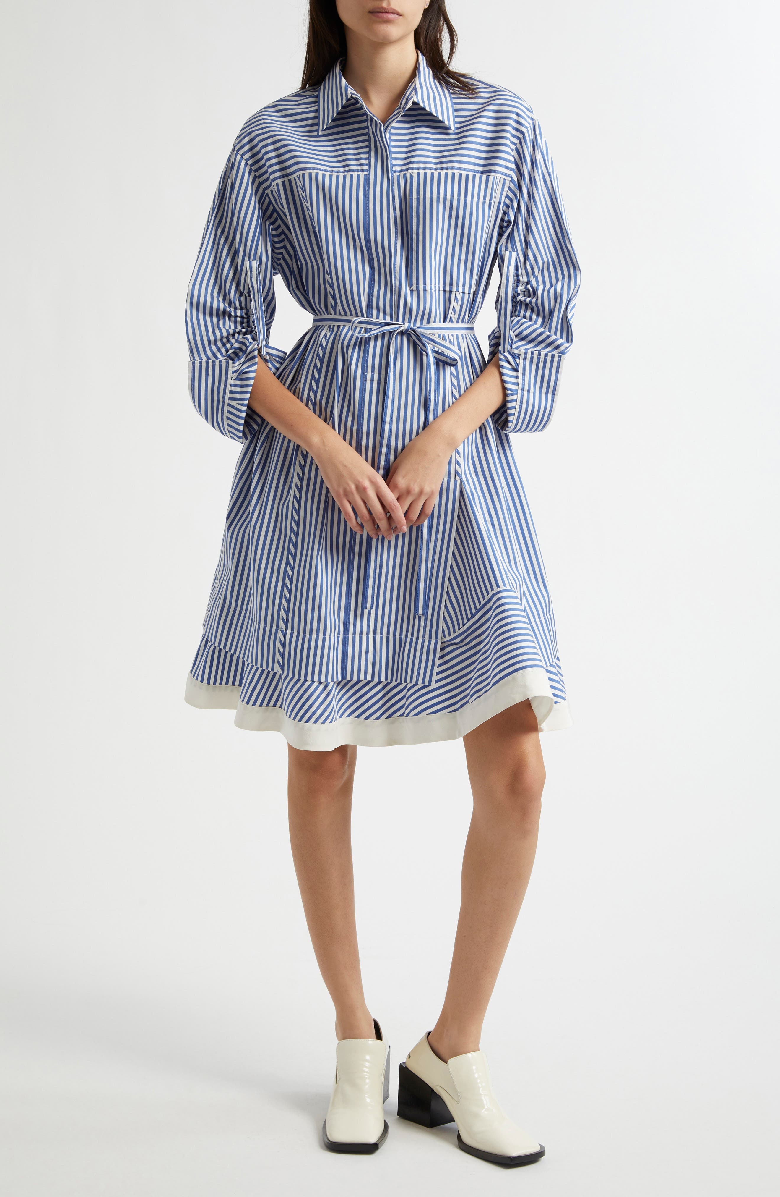 3.1 Phillip Lim Stripe Tie Waist Shirtdress in Blue Multi at Nordstrom - 1