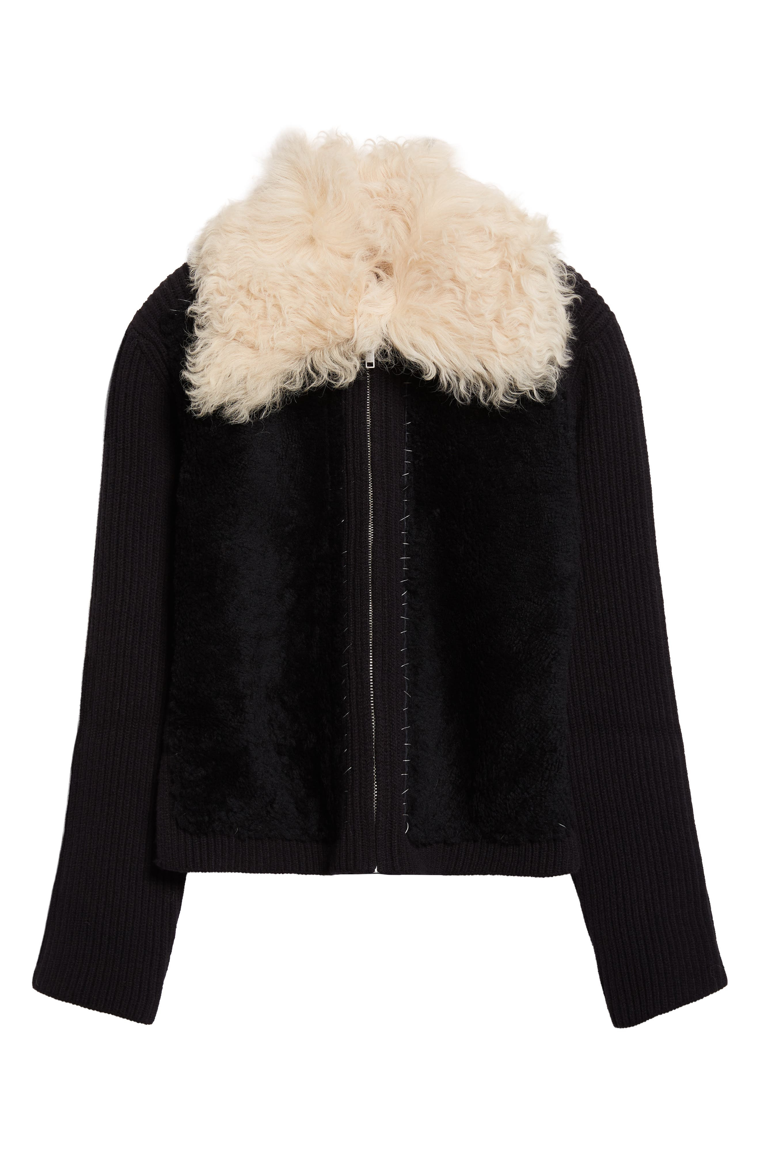 Marni Genuine Shearling & Virgin Wool Cardigan in Black at Nordstrom - 7