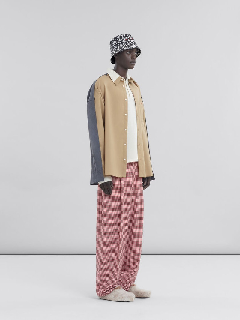 BEIGE TROPICAL WOOL SHIRT WITH CONTRAST BACK 5