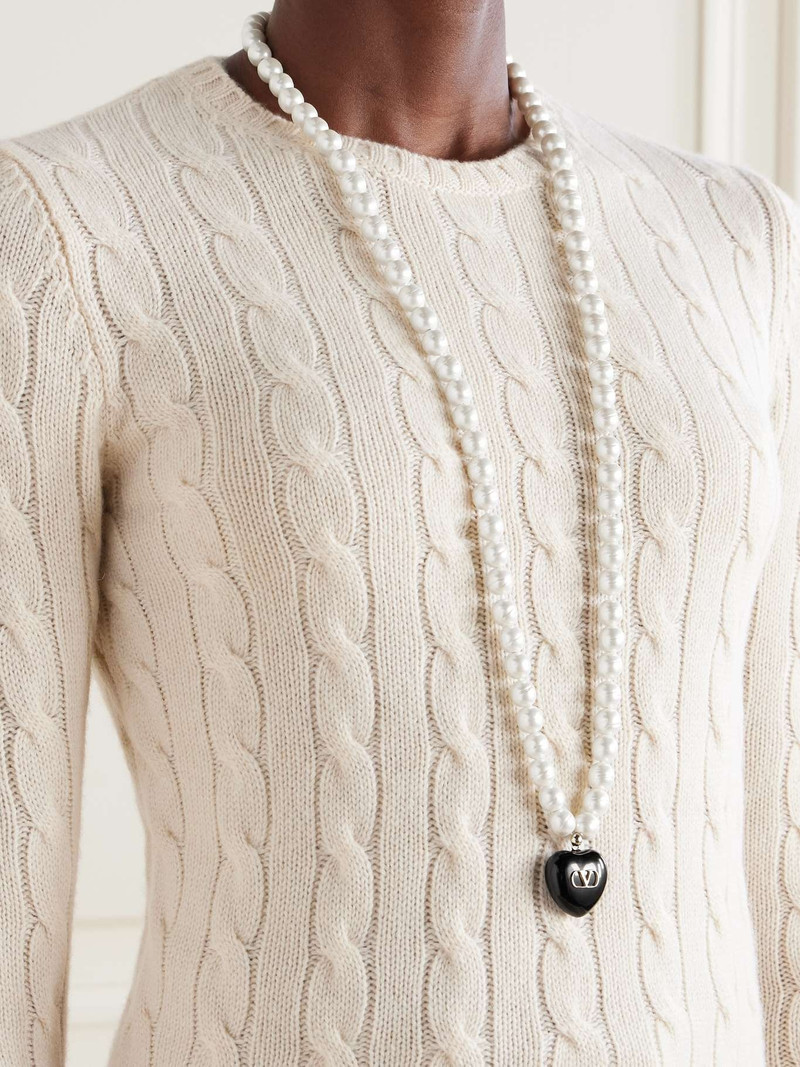 Valentino Gold-tone, faux pearl and enamel necklace White outlook