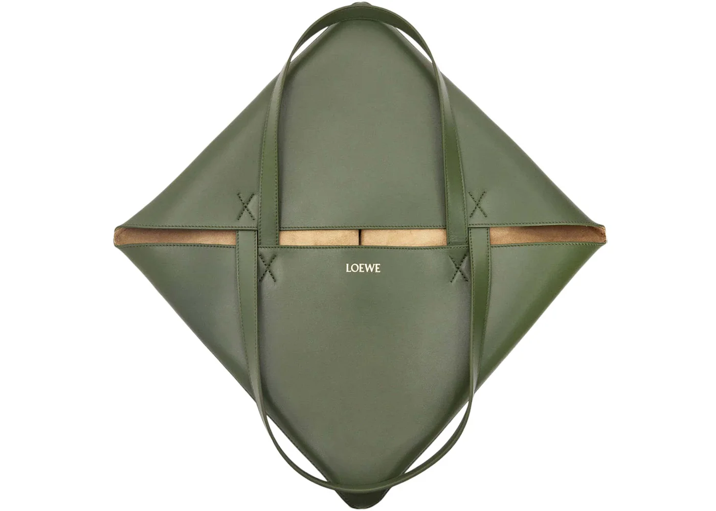 LOEWE Large Puzzle Fold Tote in Shiny Calfskin Umber/Hunter Green - 1