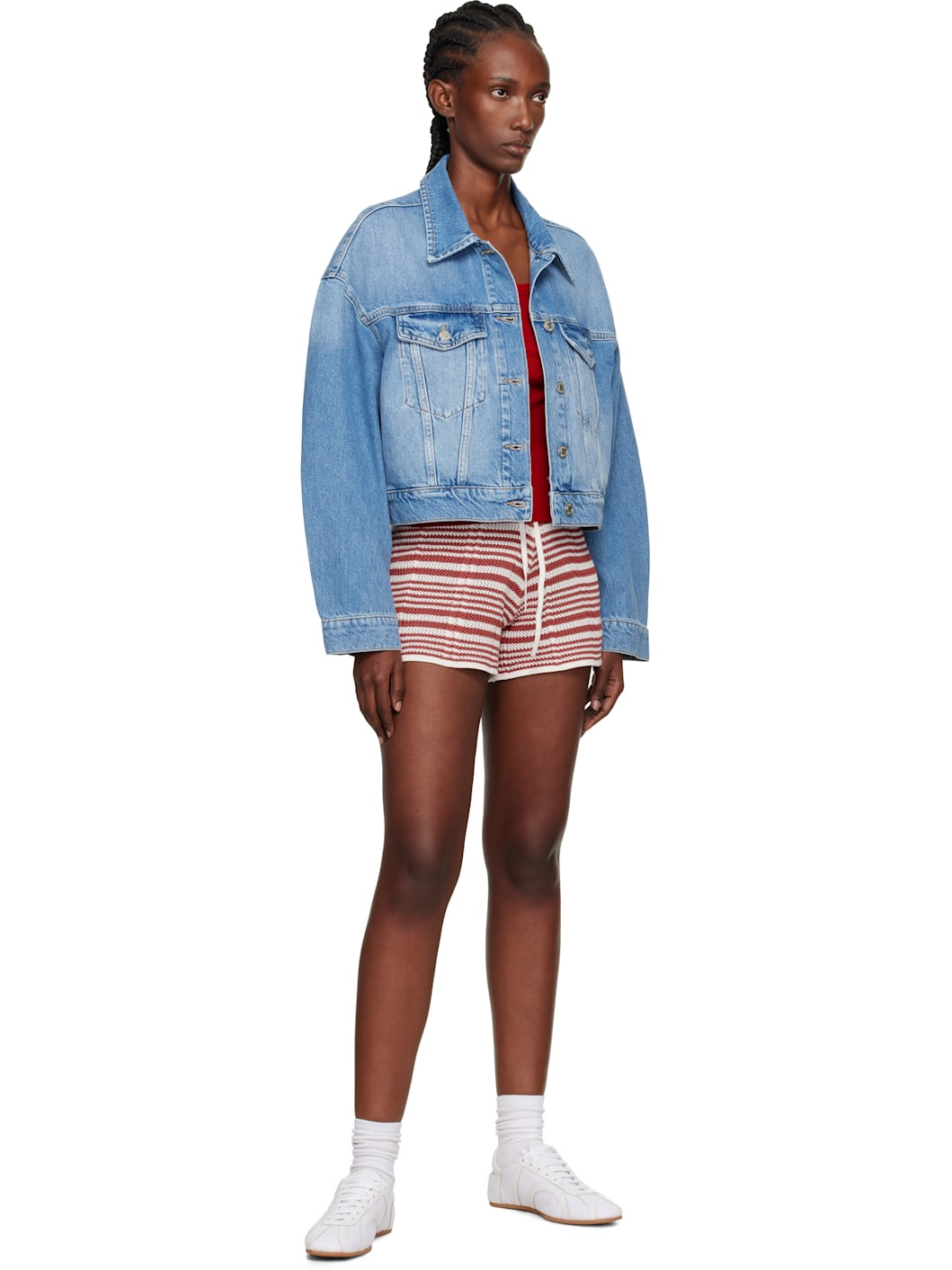 Blue Cropped Denim Jacket - 4