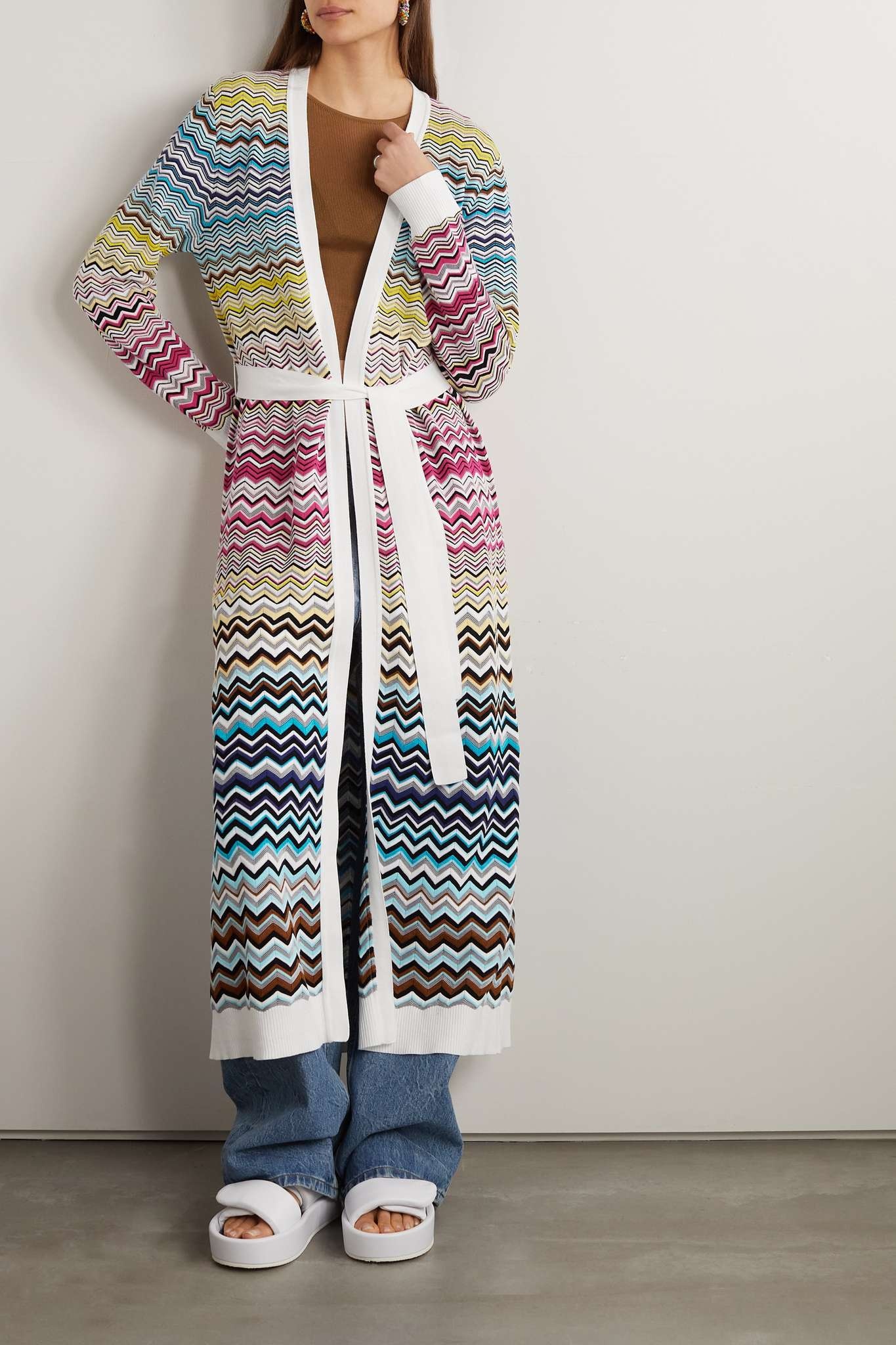 Belted striped cotton-blend cardigan - 3