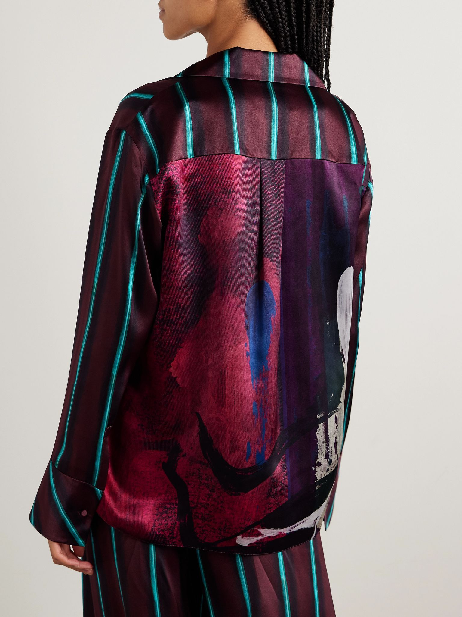 Delan printed silk-satin shirt Multi - 3