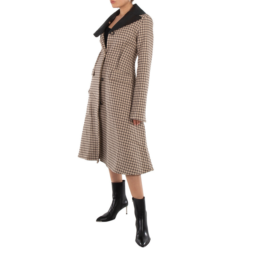 JW Anderson Ladies Clay Check-Print A-Line Coat - 4