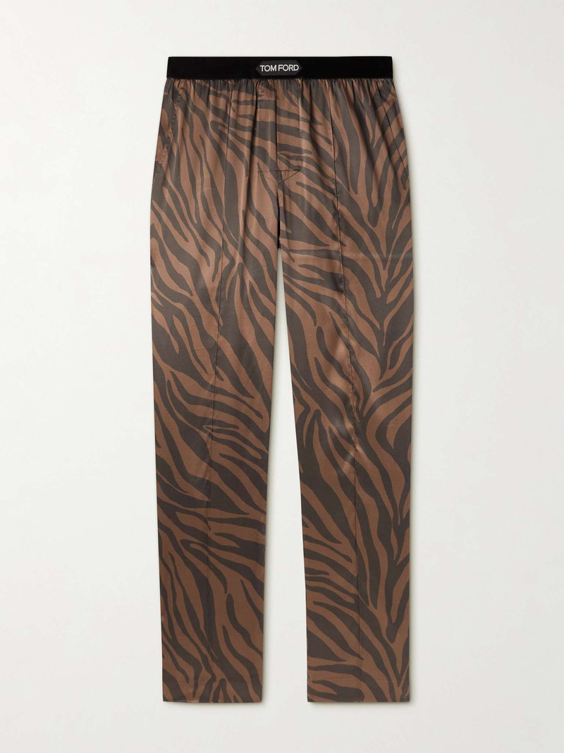 Logo-Appliquéd Animal-Printed Velvet-Trimmed Silk-Blend Pyjama Trousers 1