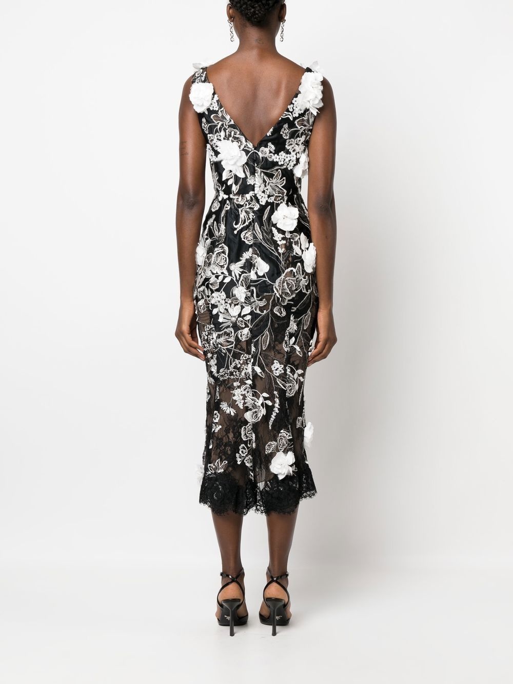 floral-appliqué midi dress - 4