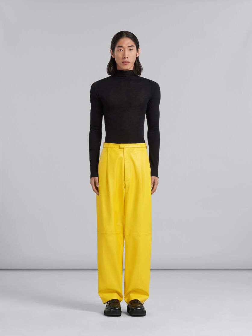 YELLOW NAPPA LEATHER TAILORED TROUSERS - 2