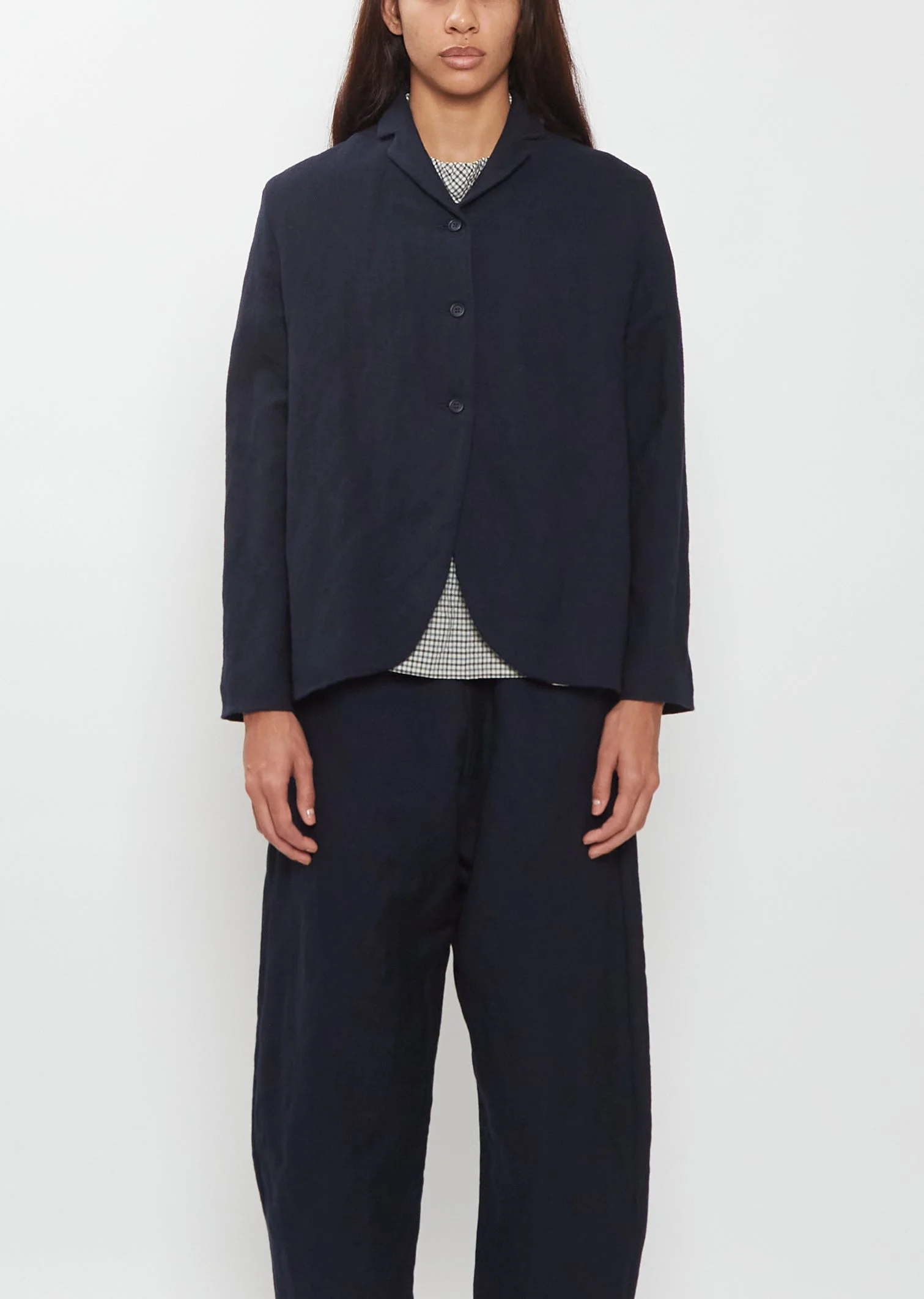 Wool Cotton Curved Hem Jacket - 1