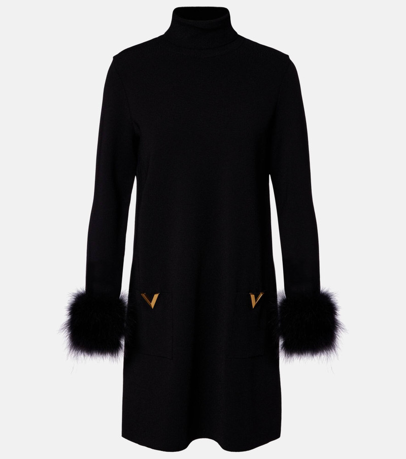 VLogo feather-trimmed turtleneck minidress 1