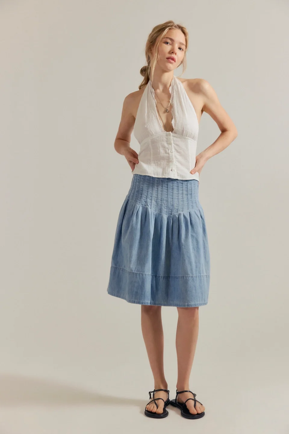 We The Free Peyton Pintuck Denim Midi Skirt - 1