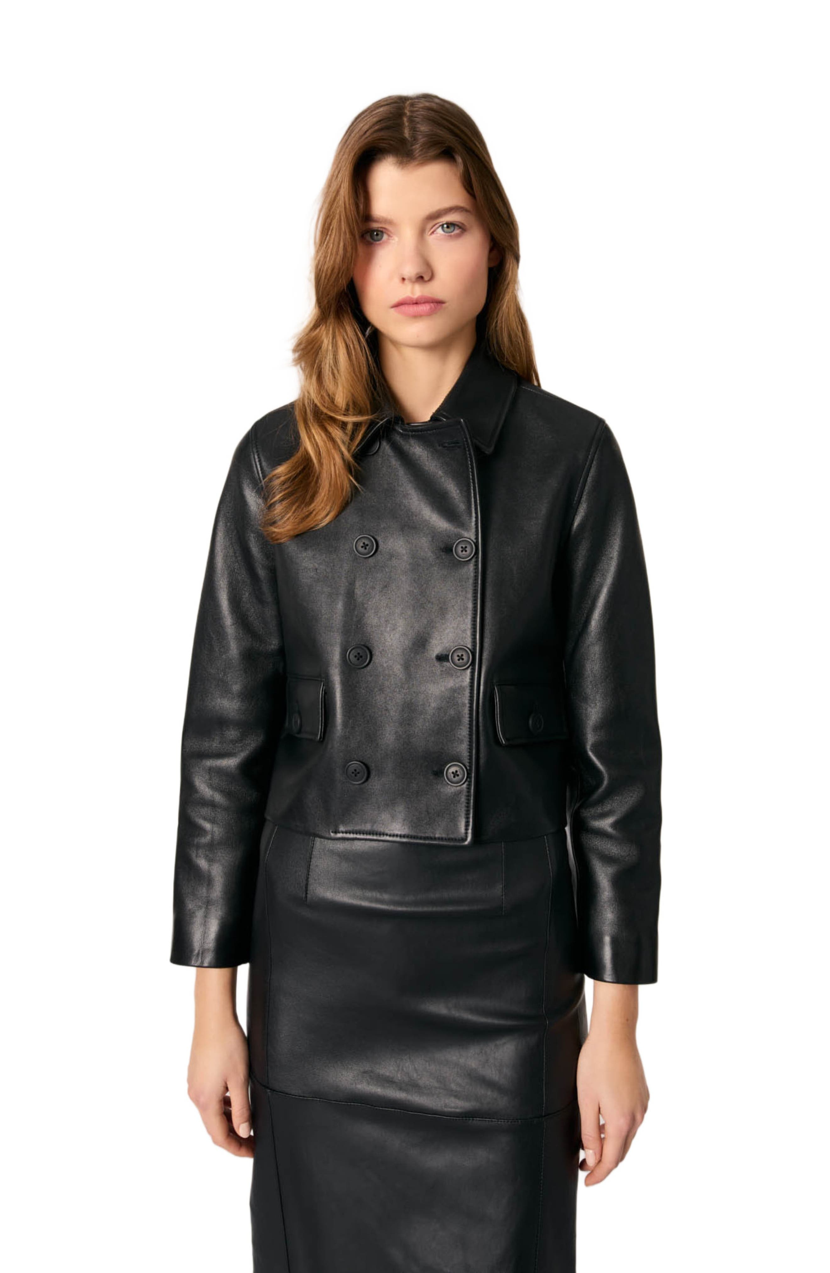 maje Cropped leather jacket in Black at Nordstrom - 8