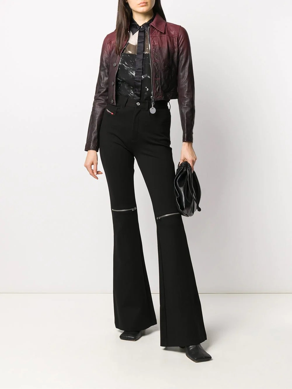 cropped gradient print leather jacket - 2