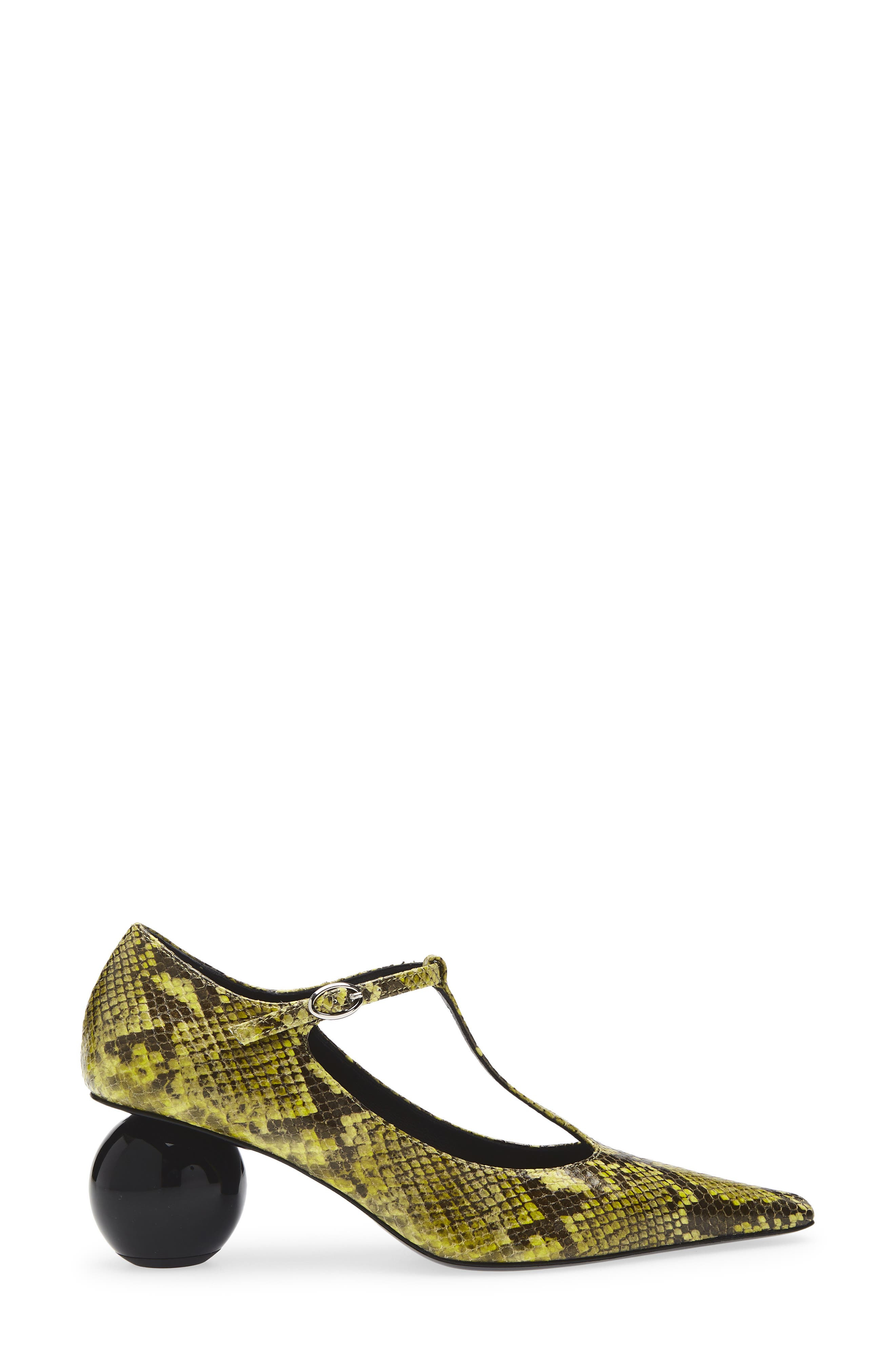 Marni Orb T-Strap Pointed Toe Snakeskin Embossed Leather Pump in 00V07 Light Lime at Nordstrom - 3