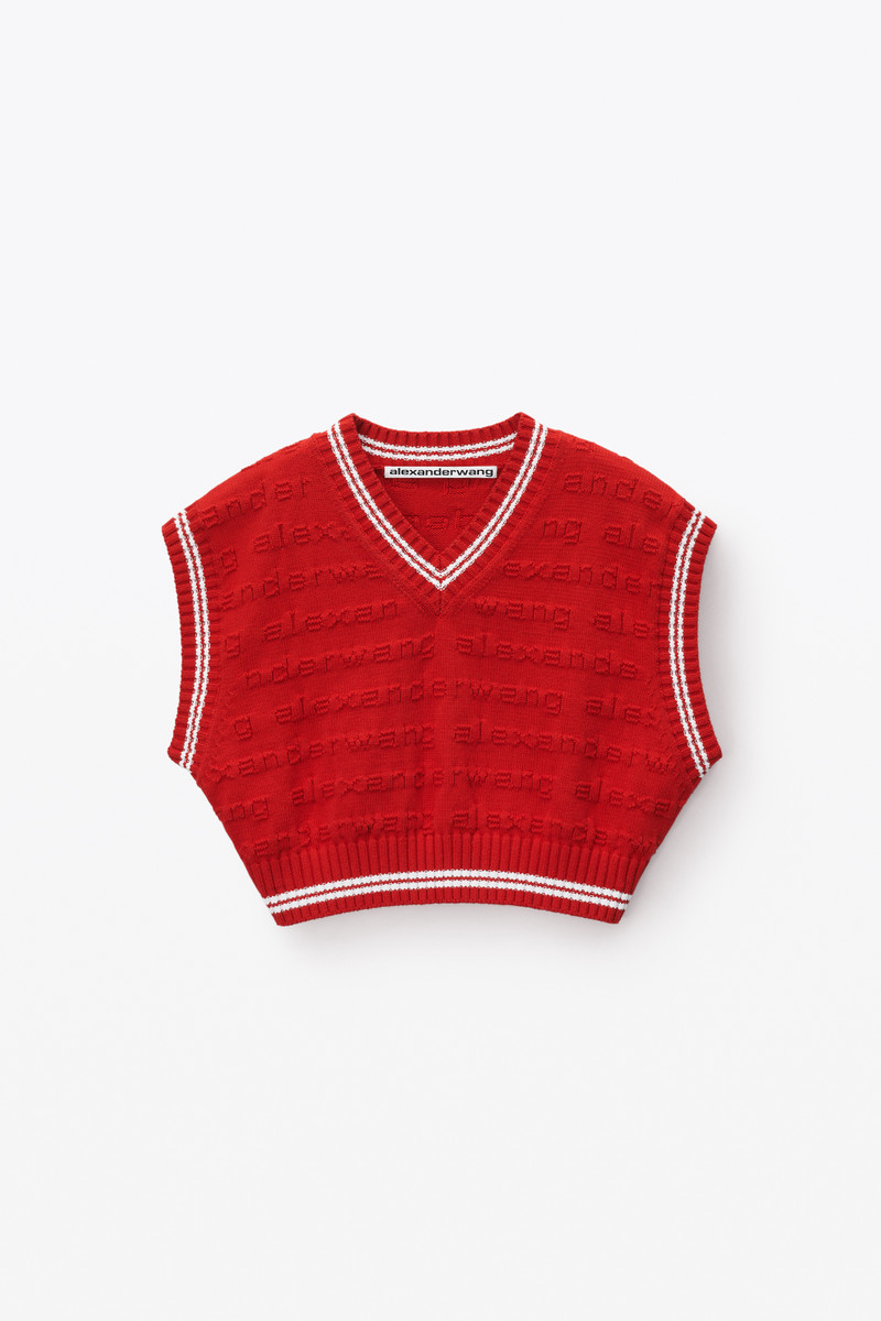 CROPPED V-NECK VEST IN COMPACT COTTON 1