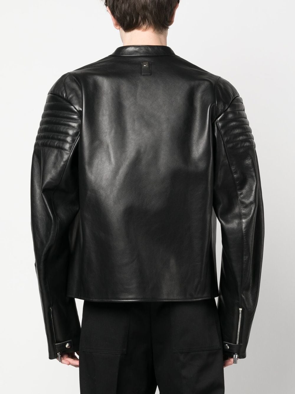 logo-embossed leather jacket - 4