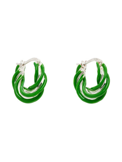 Bottega Veneta Silver & Green Pillar Twisted Hoop Earrings outlook
