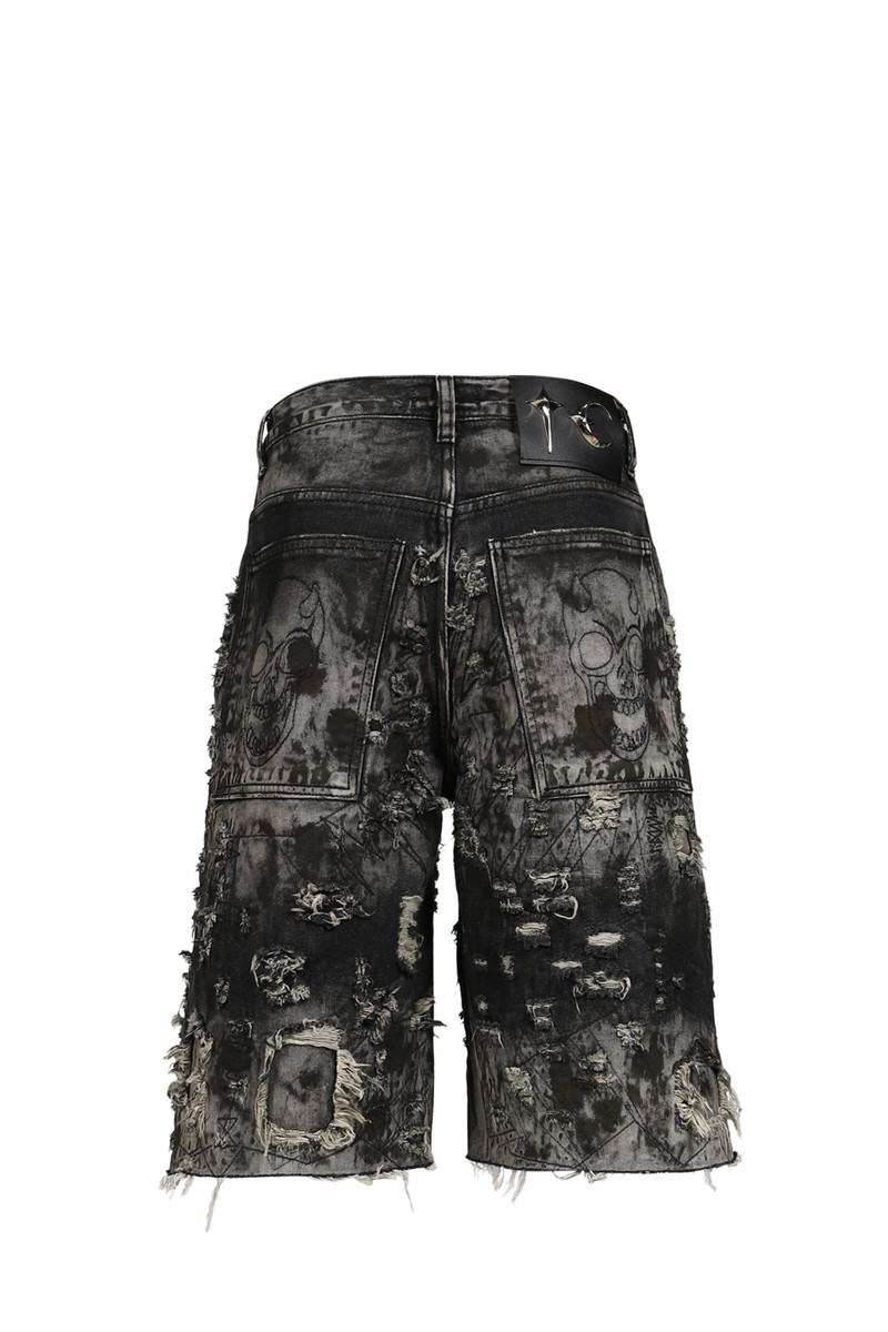 Thug Club HARD WASHED DESTROYED DENIM SHORTS / BLK outlook