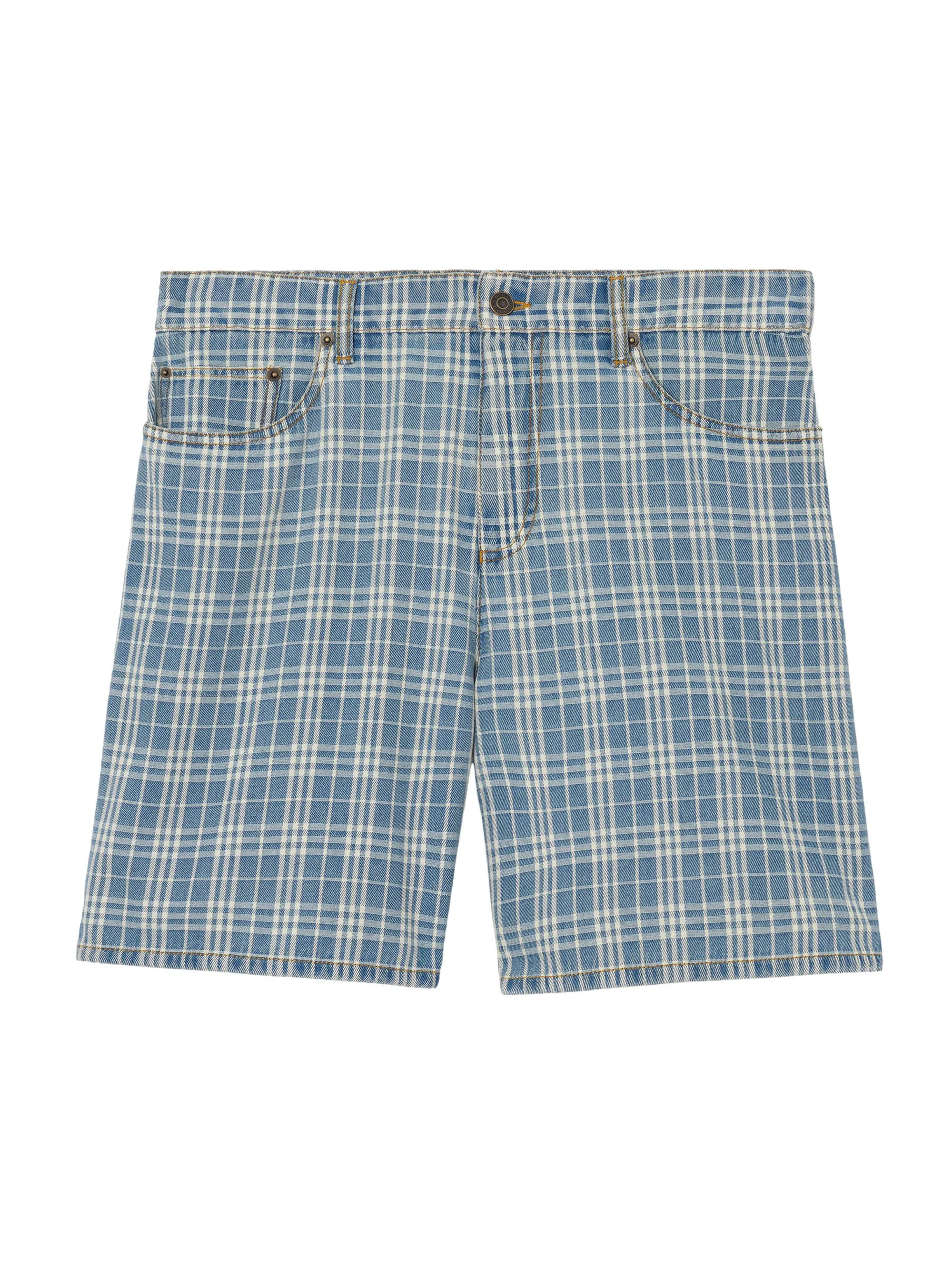 Men's Douglas Check Denim Shorts - Light Indigo Blue - 1