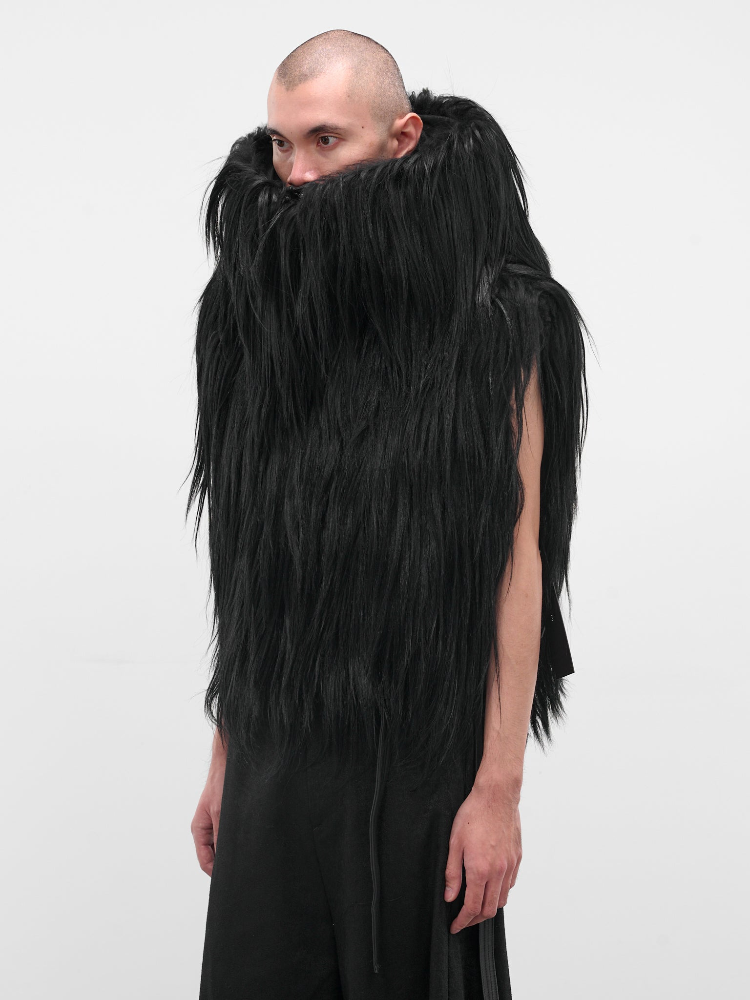 Black Goat Fur Hooded Vest - 2