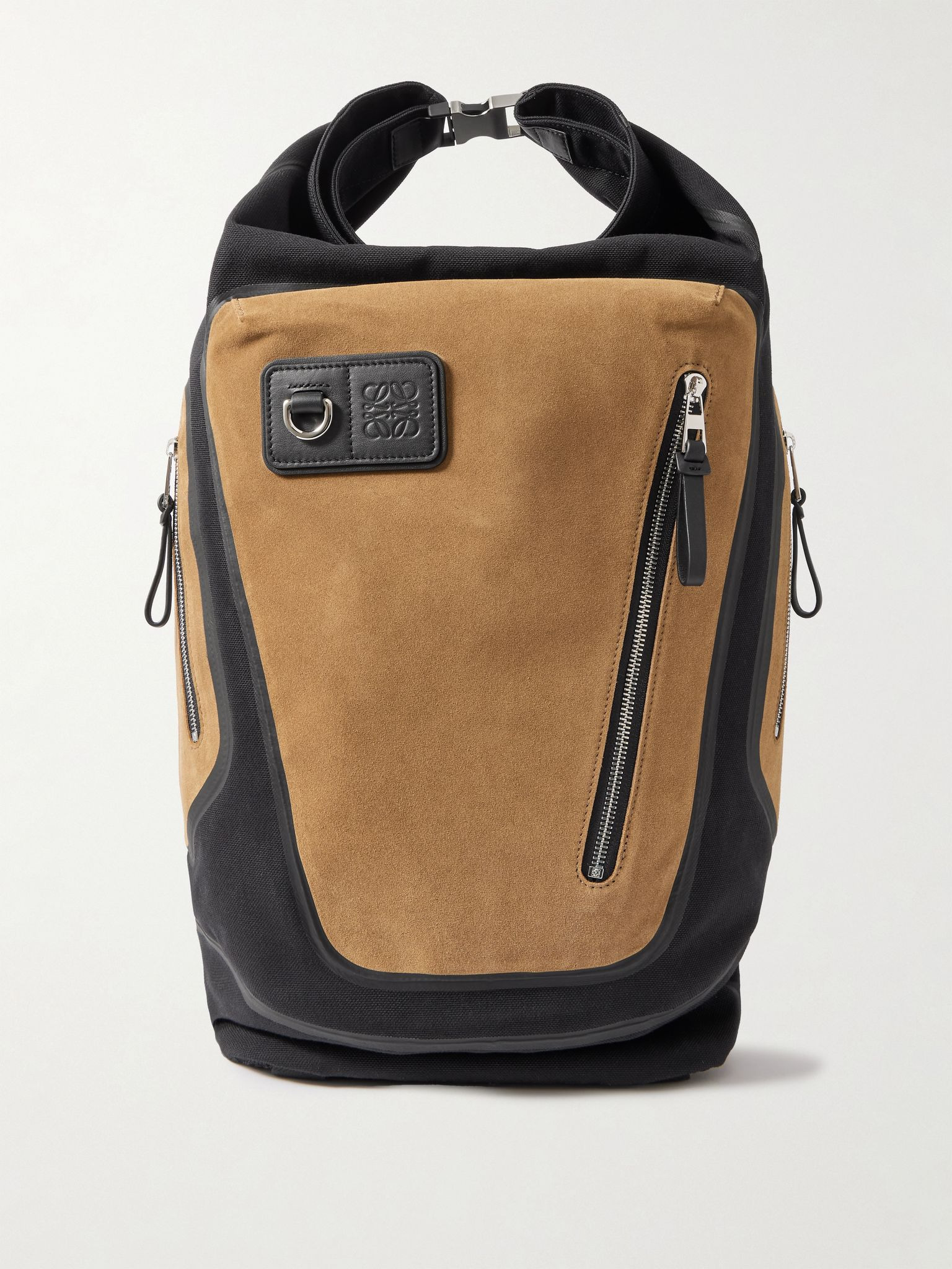 Flex Logo-Embossed Suede and Canvas Backpack Brown - 1
