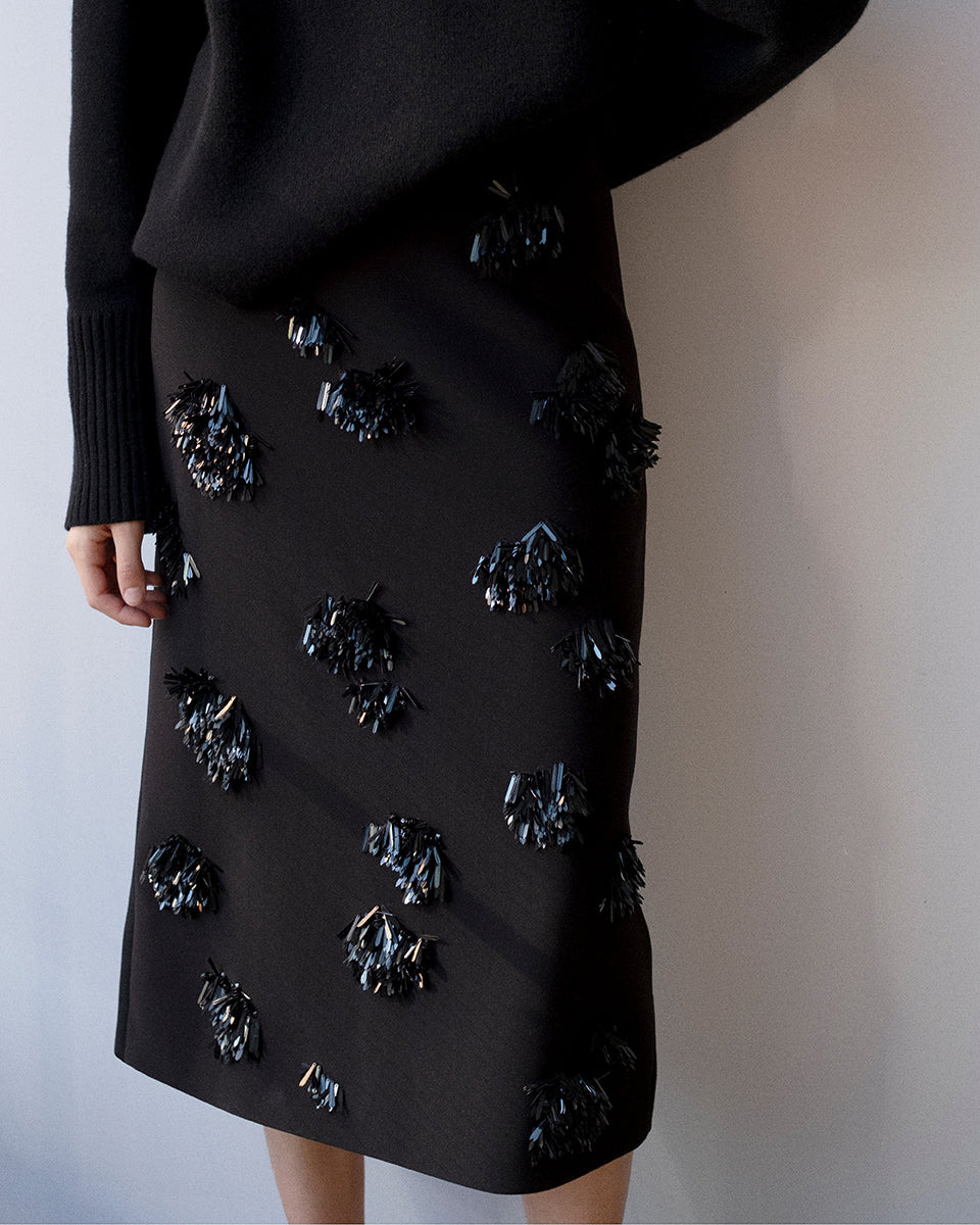 Moira Skirt in Embroidered Compact Crepe - 6